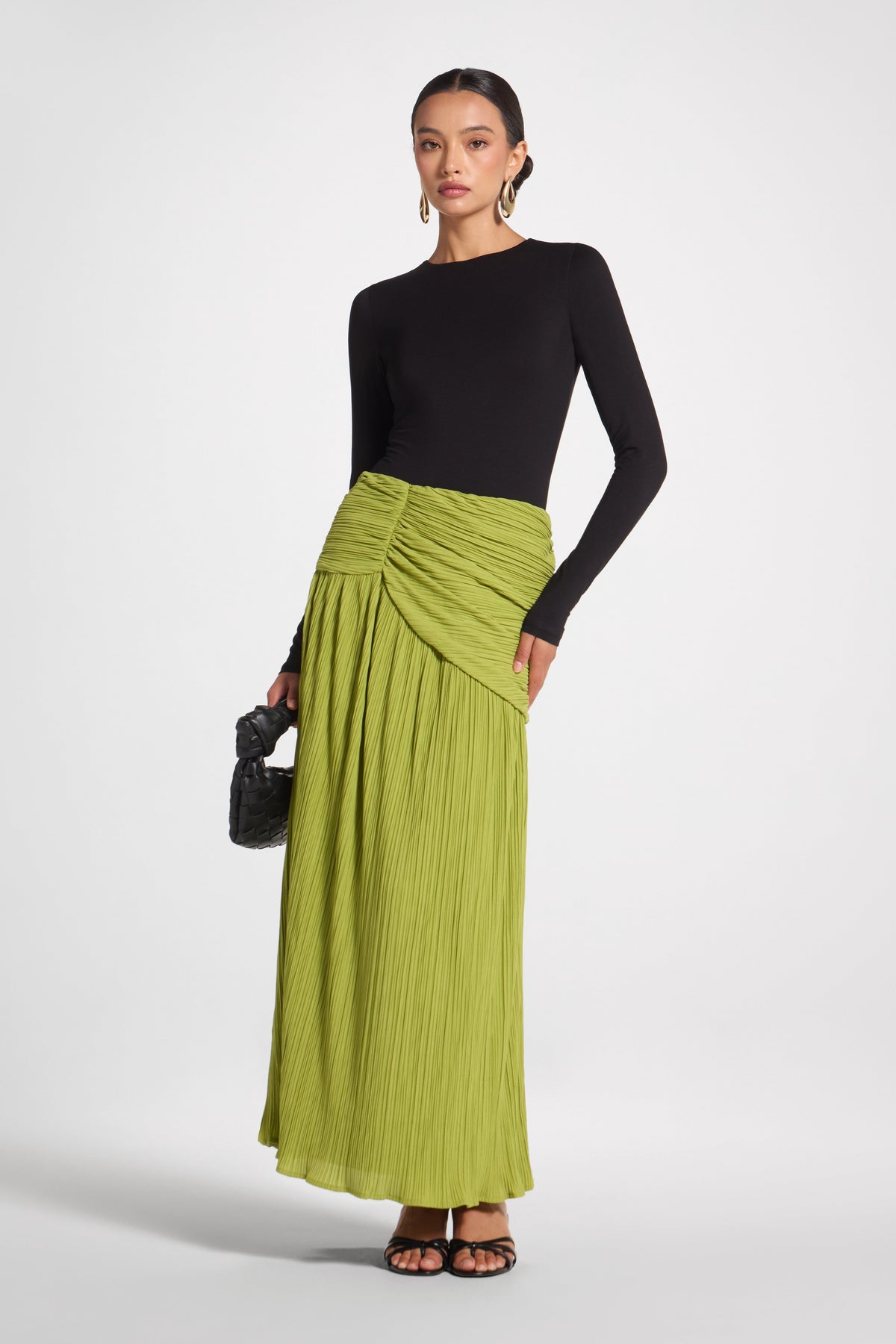 Ruched Panel Maxi Skirt - Cypress Skirt Veiled 