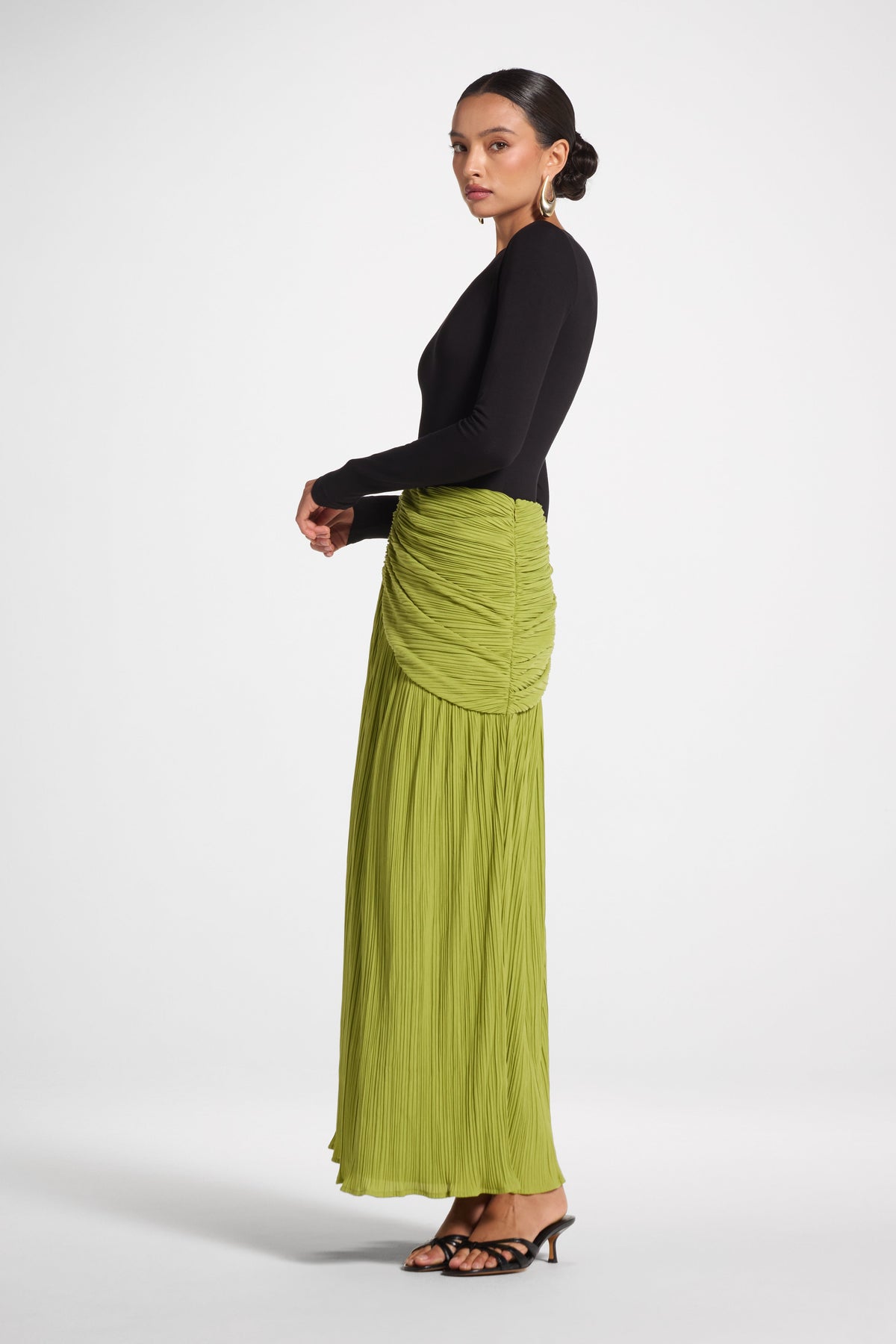 Ruched Panel Maxi Skirt - Cypress Skirt Veiled 