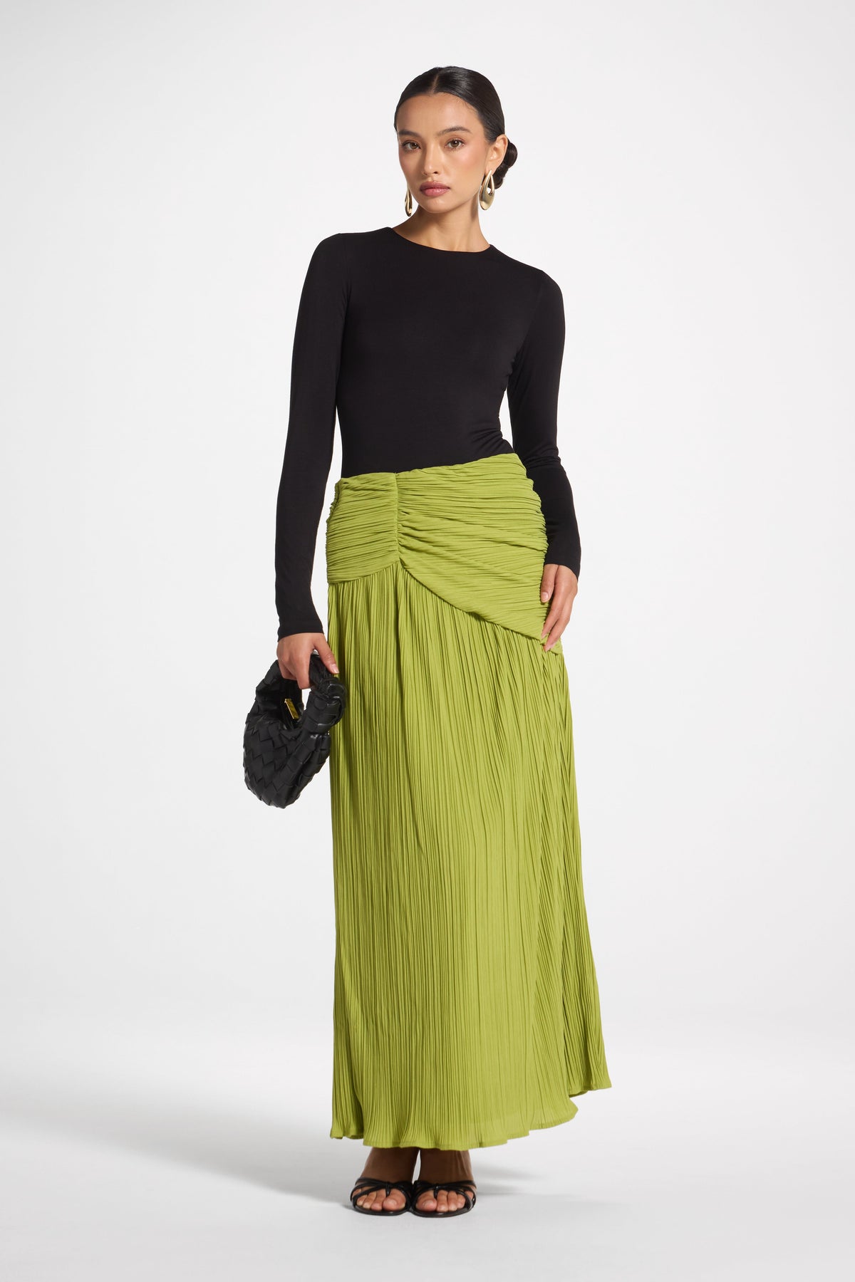 Ruched Panel Maxi Skirt - Cypress Skirt Veiled 