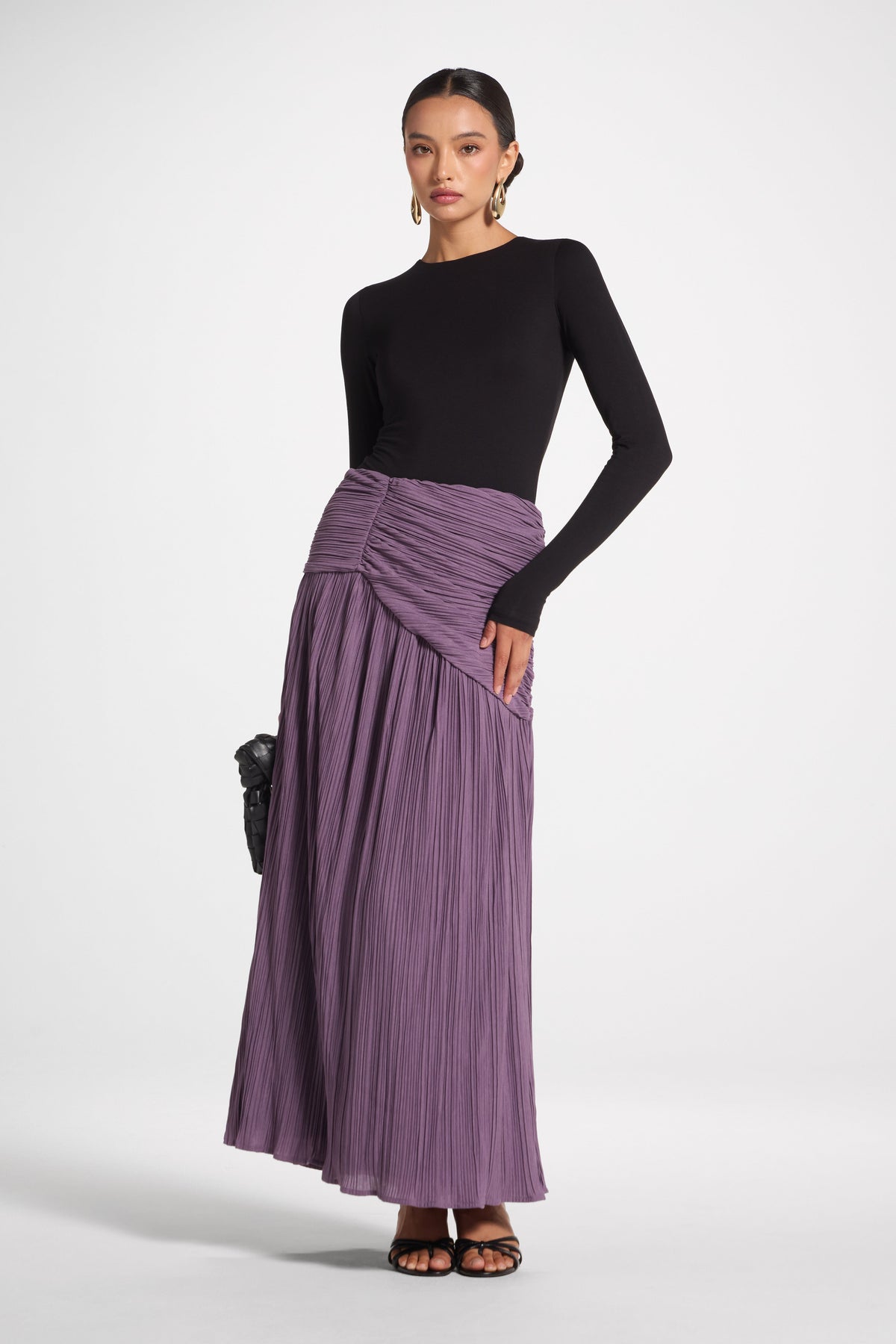 Ruched Panel Maxi Skirt - Purple Sage Skirt Veiled 