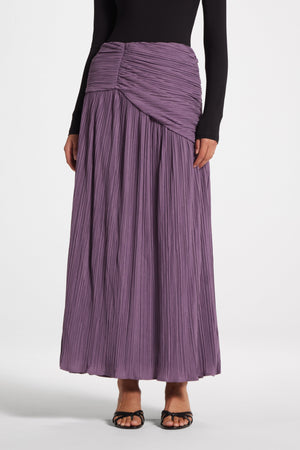 Ruched Panel Maxi Skirt - Purple Sage