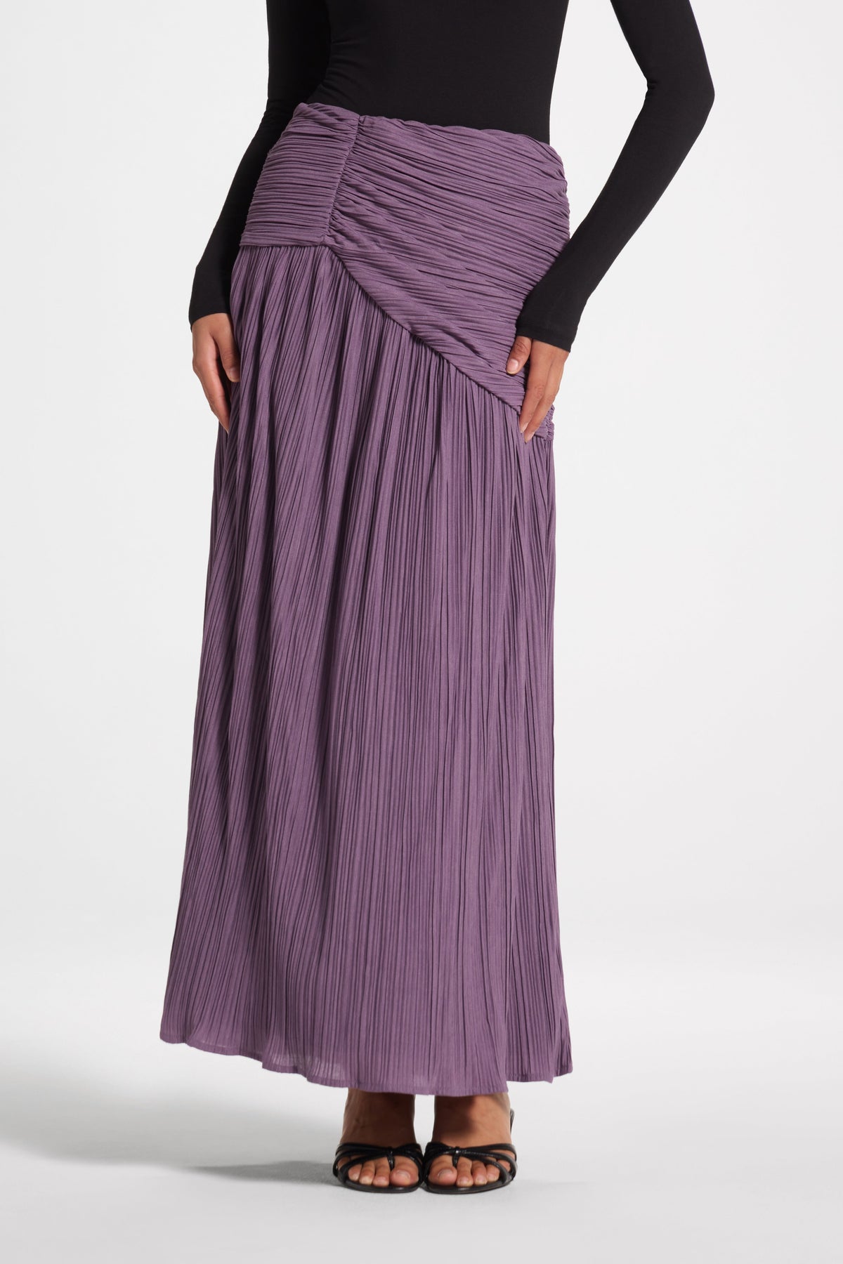 Ruched Panel Maxi Skirt - Purple Sage Skirt Veiled 
