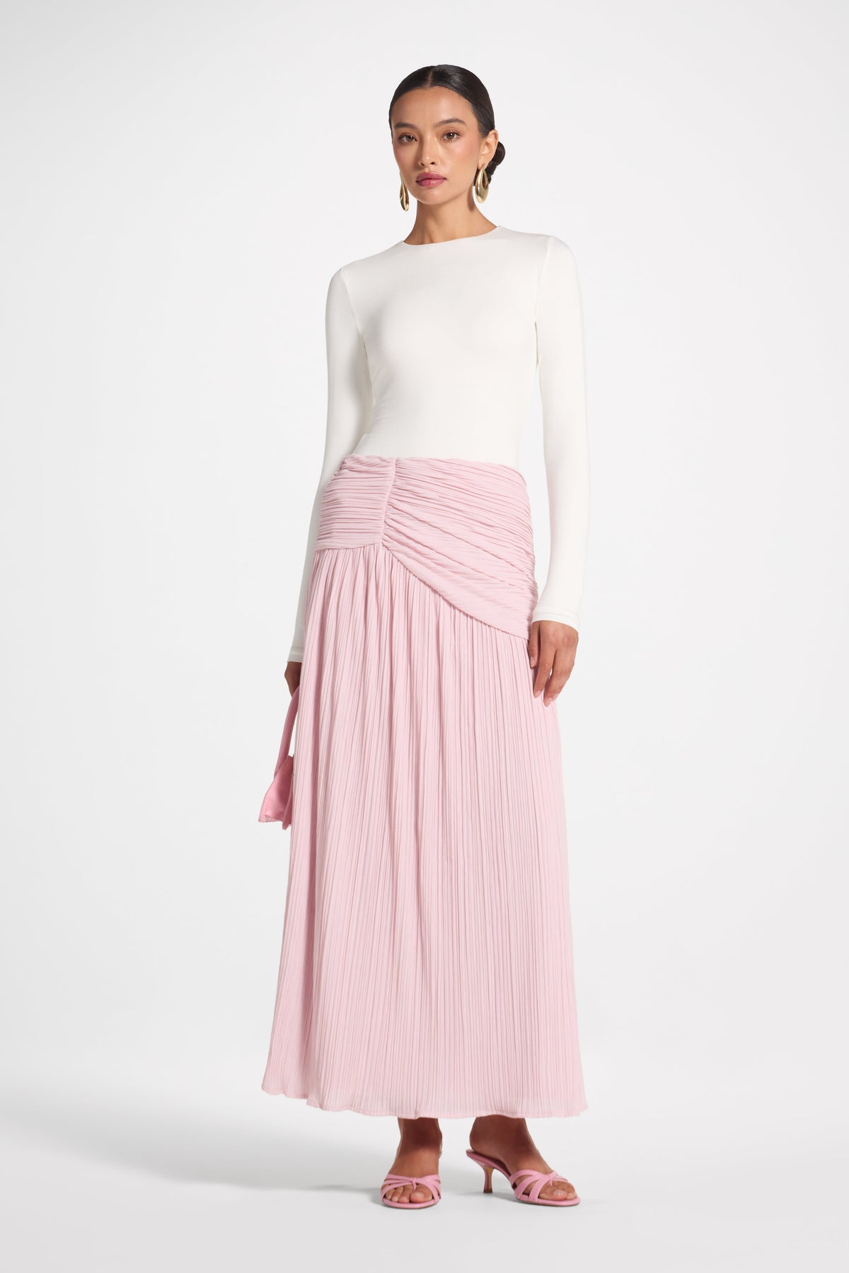 Ruched Panel Maxi Skirt - Soft Pink Skirt Veiled 