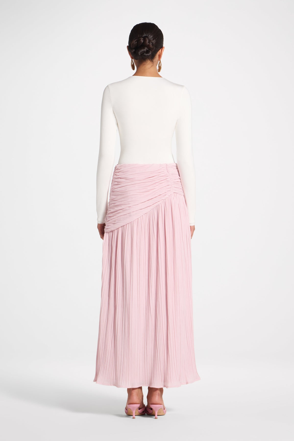 Ruched Panel Maxi Skirt - Soft Pink Skirt Veiled 