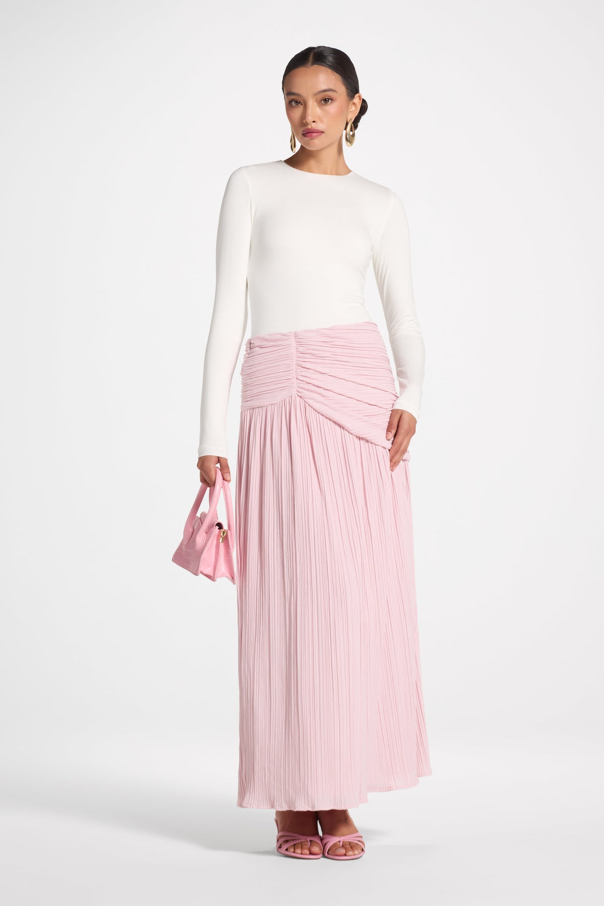Ruched Panel Maxi Skirt - Soft Pink Skirt Veiled 