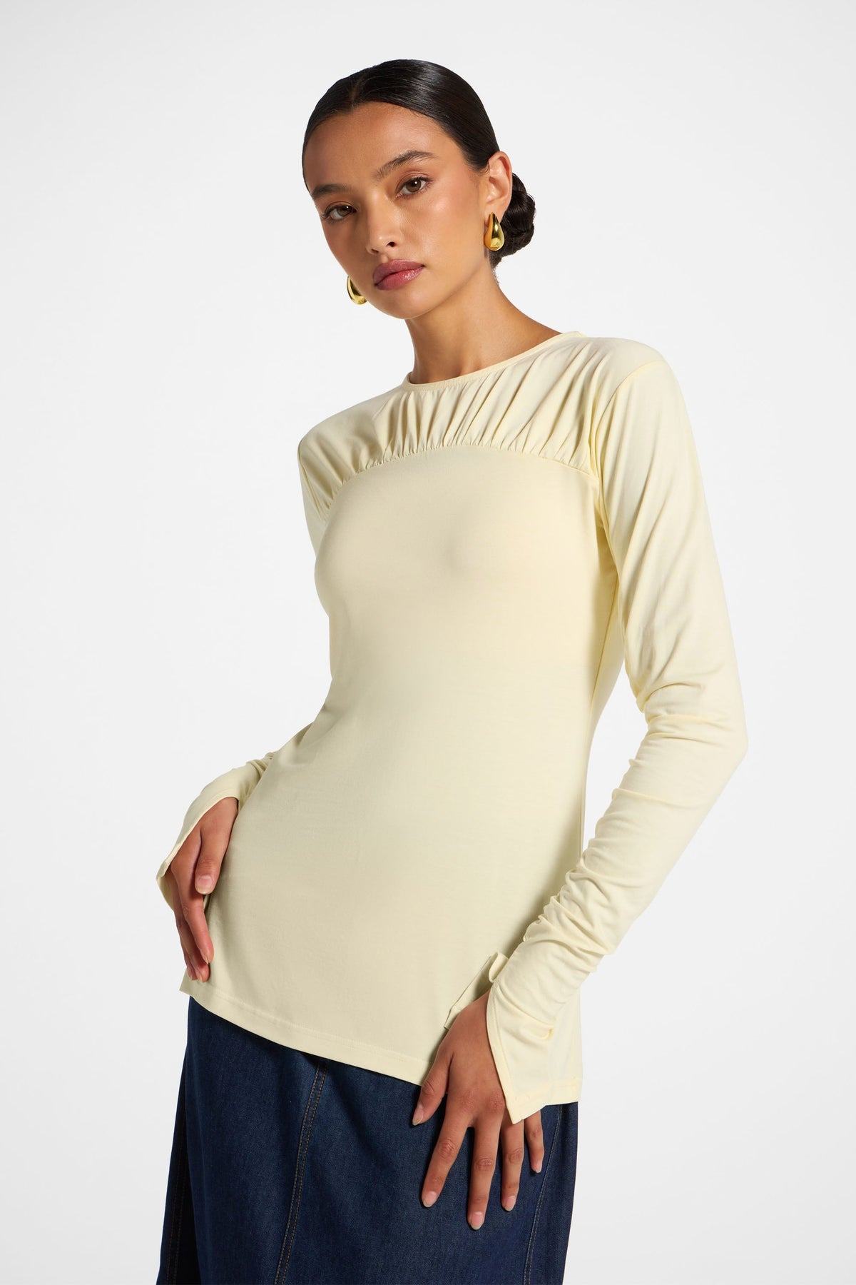Ruched Sleeve Top - Butter Top Veiled 