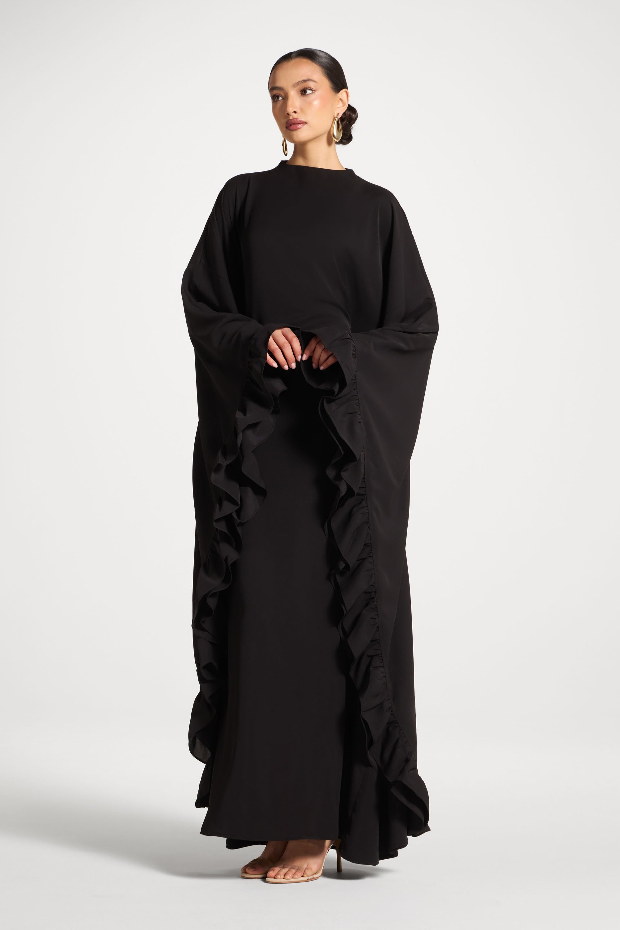 Ruffle Butterfly Abaya Dress - Black