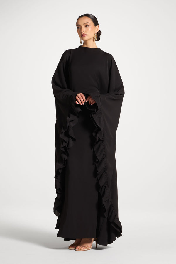 Ruffle Butterfly Abaya Dress - Black Abayas Veiled 