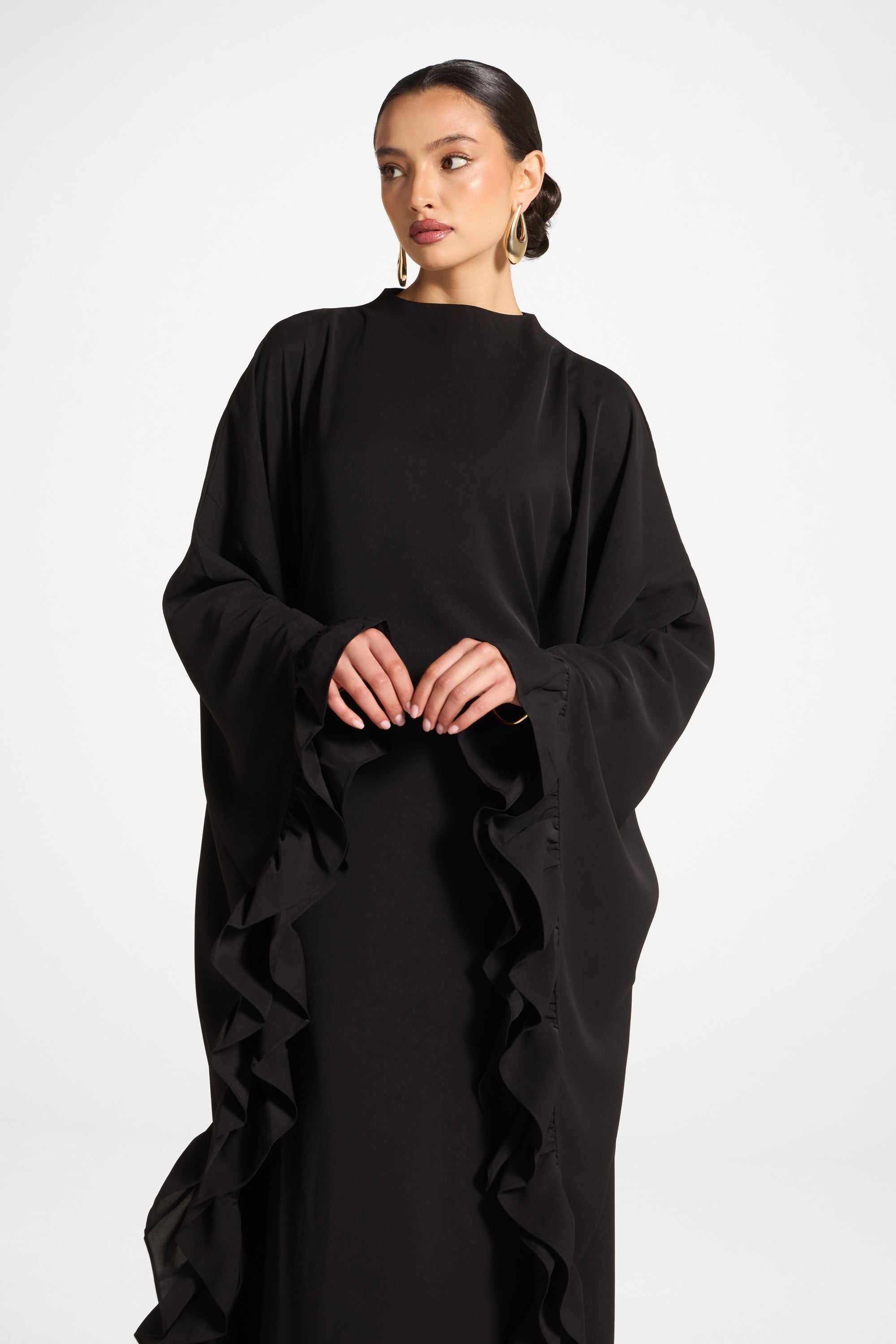 Ruffle Butterfly Abaya Dress - Black Abayas Veiled 