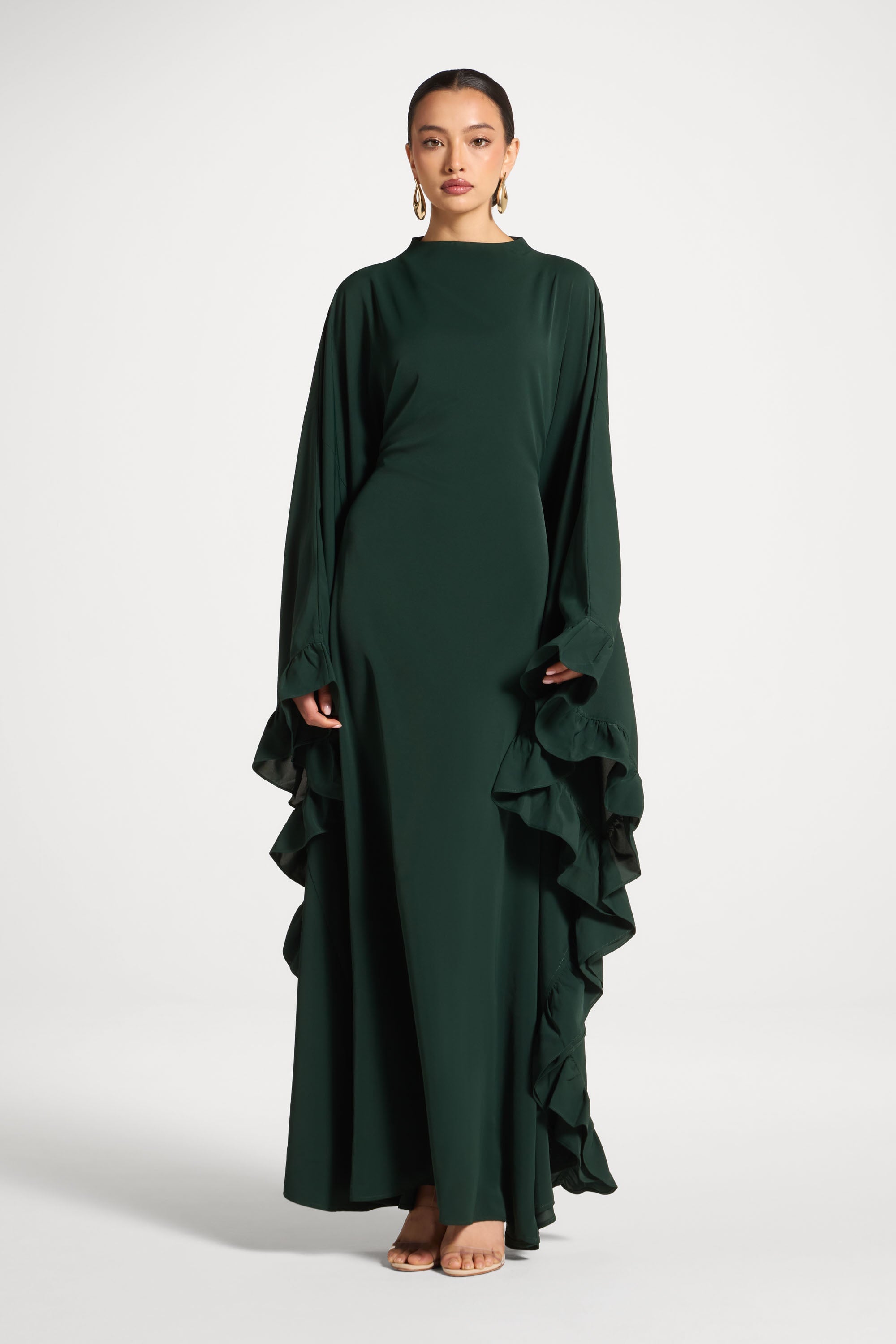 Ruffle Butterfly Abaya Dress - Emerald Abayas Veiled 