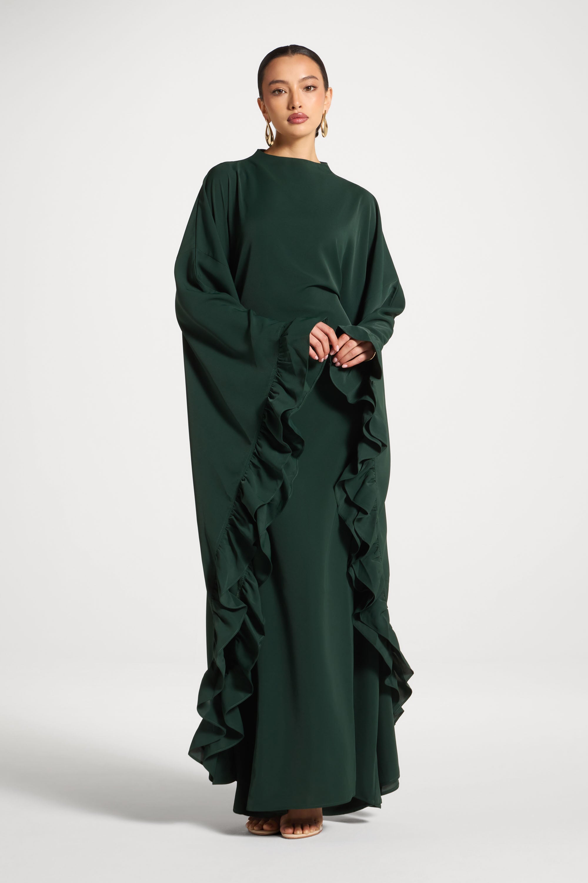 Ruffle Butterfly Abaya Dress - Emerald