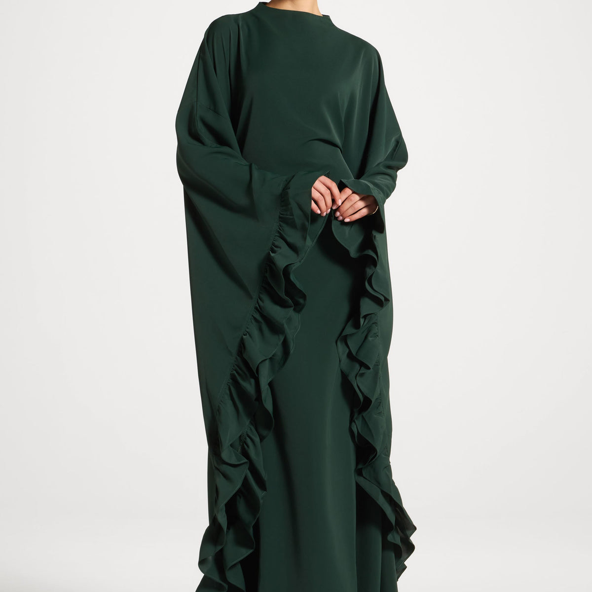 Ruffle Butterfly Abaya Dress - Emerald