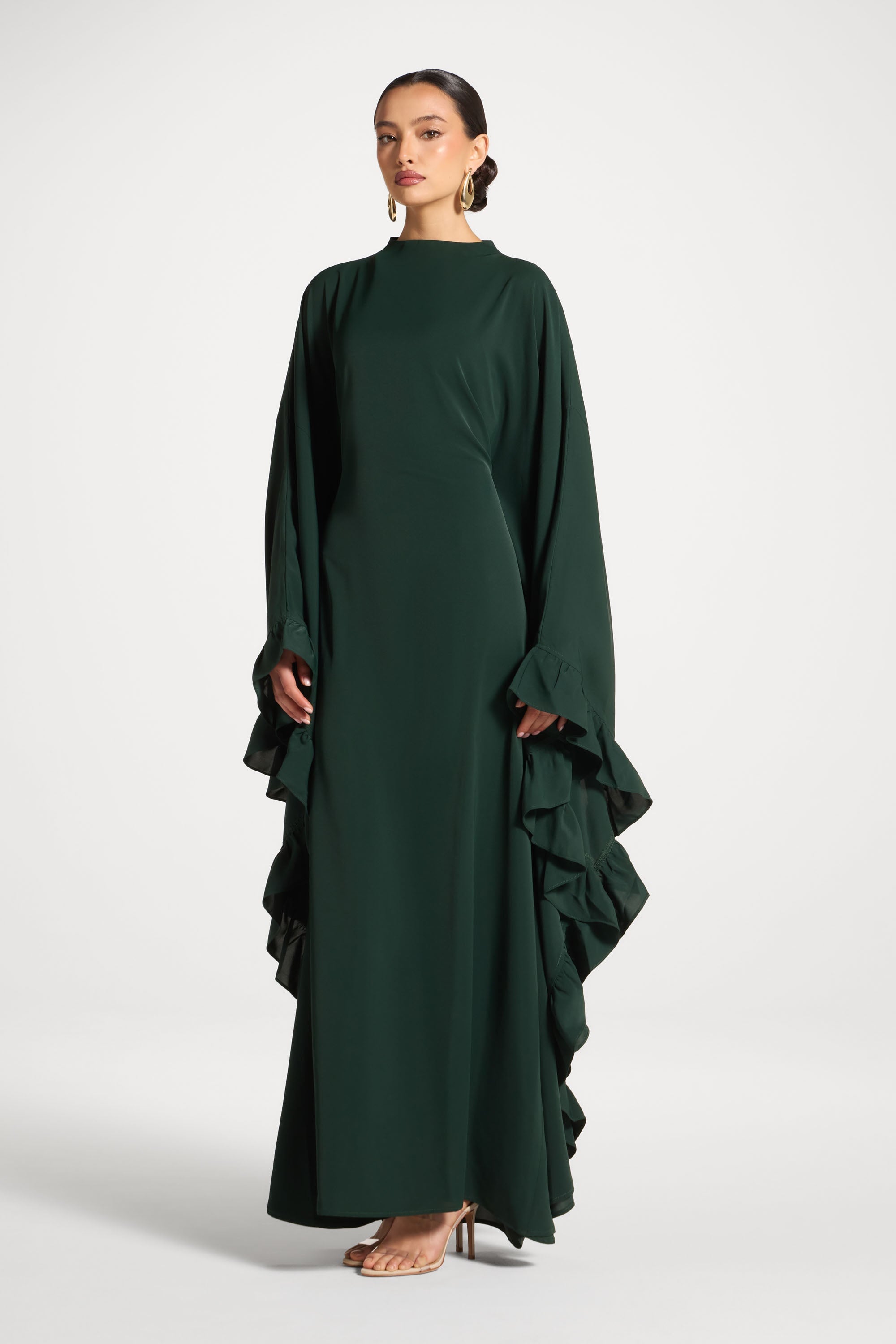 Ruffle Butterfly Abaya Dress - Emerald Abayas Veiled 