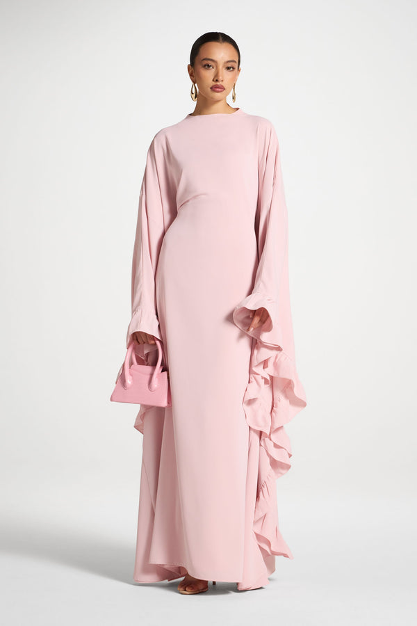 Ruffle Butterfly Abaya Dress - Pastel Pink Abayas Veiled 