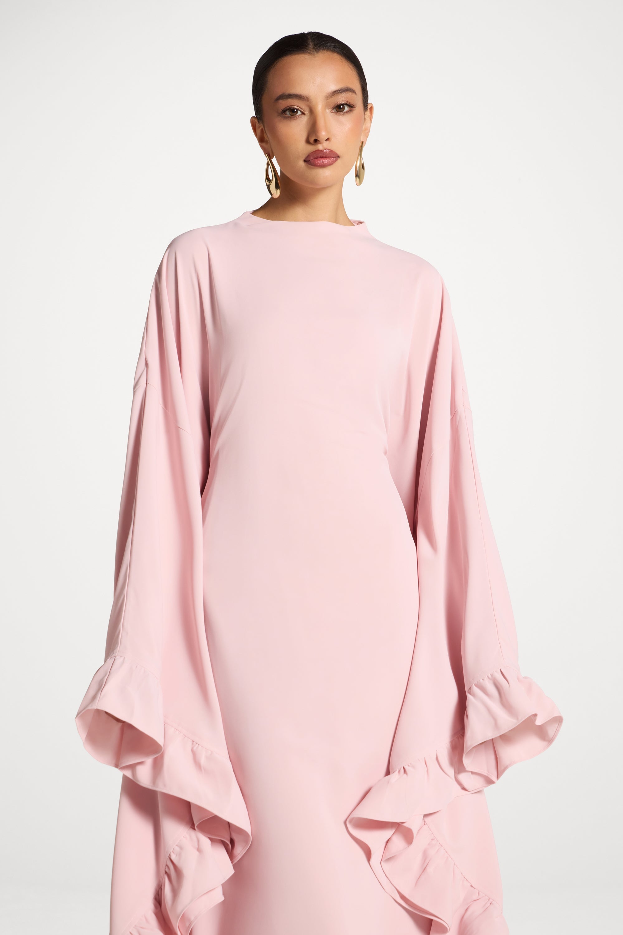 Ruffle Butterfly Abaya Dress - Pastel Pink Abayas Veiled 