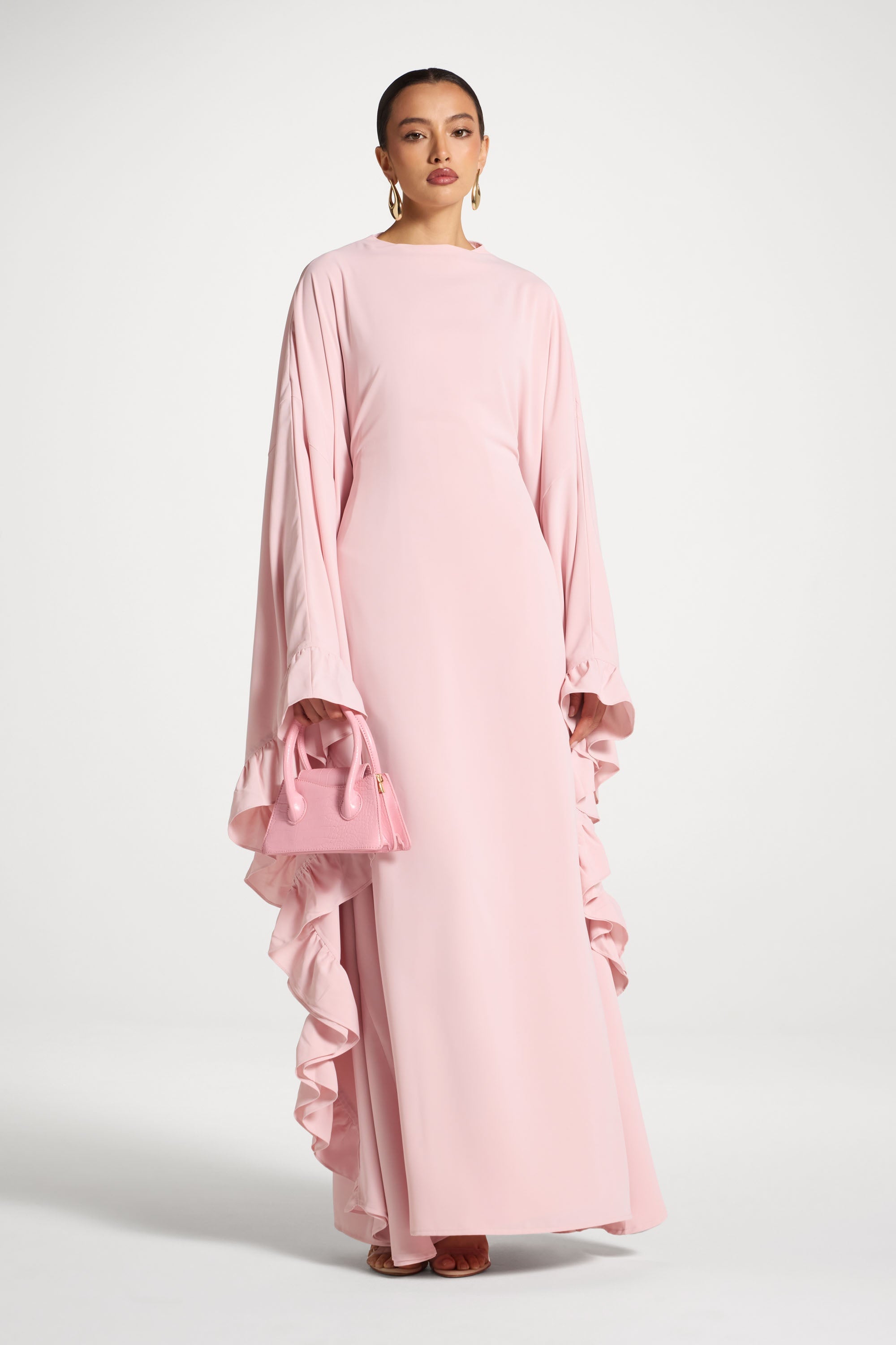 Ruffle Butterfly Abaya Dress - Pastel Pink Abayas Veiled 
