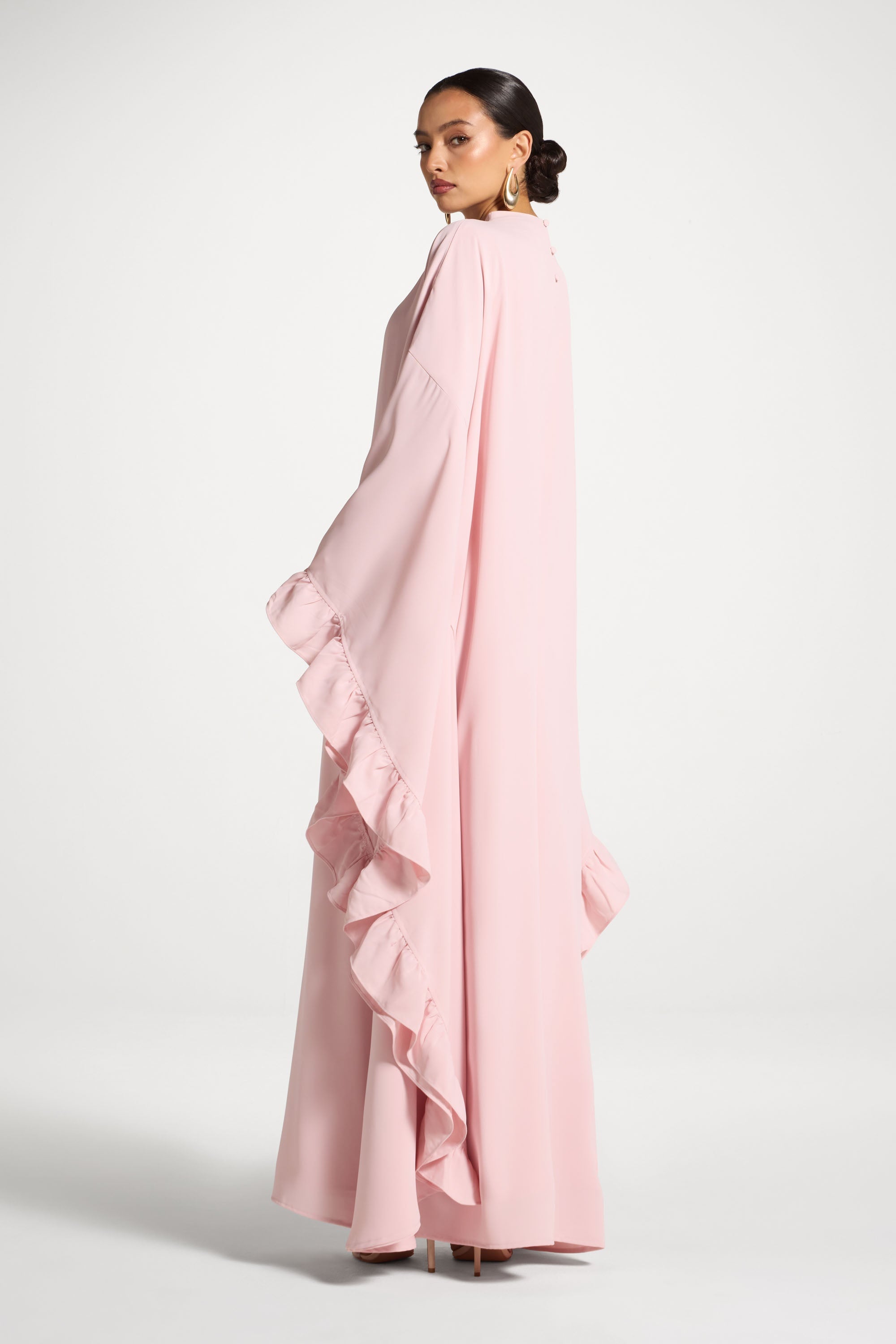 Ruffle Butterfly Abaya Dress - Pastel Pink Abayas Veiled 