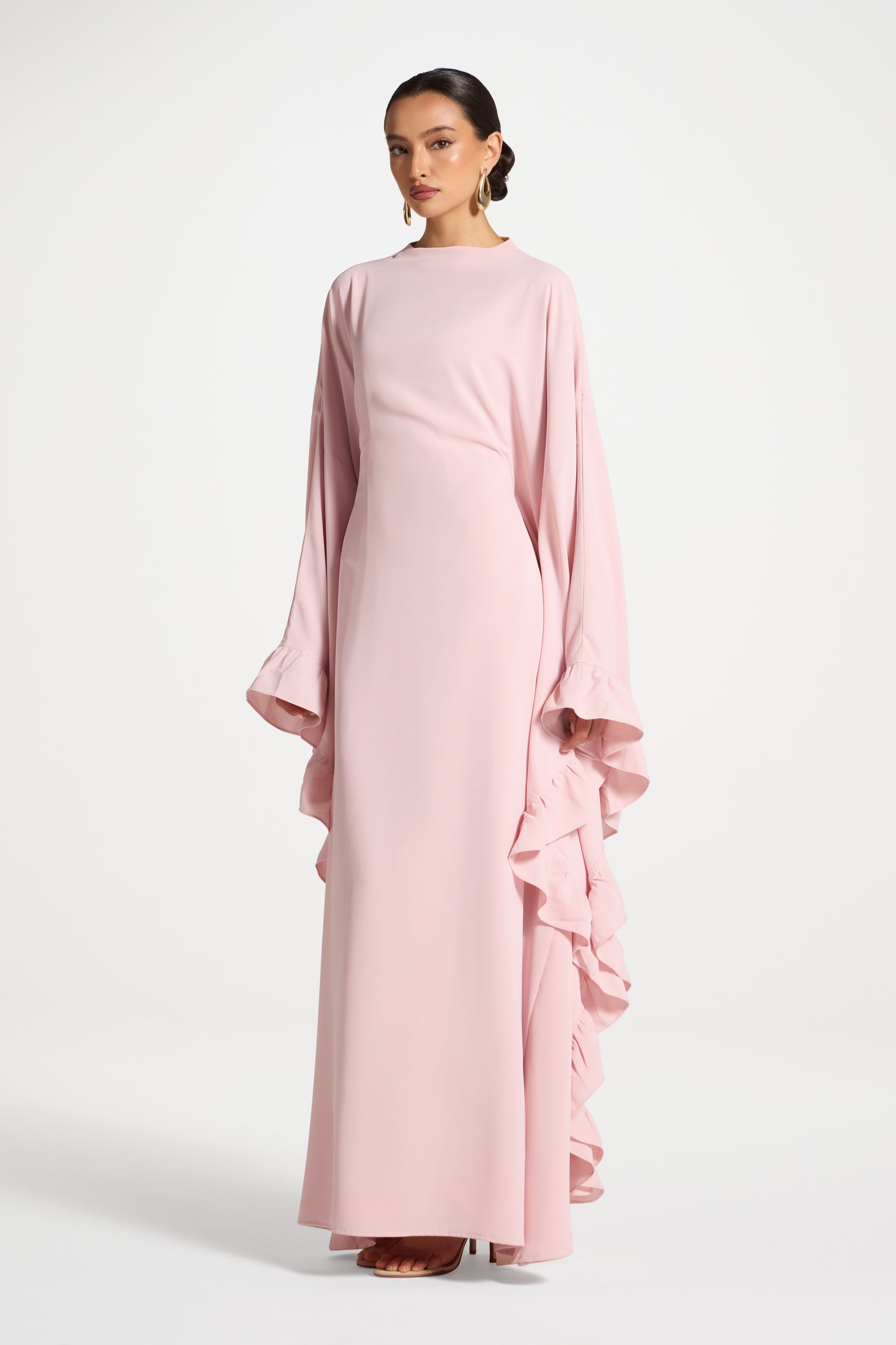 Ruffle Butterfly Abaya Dress - Pastel Pink Abayas Veiled 