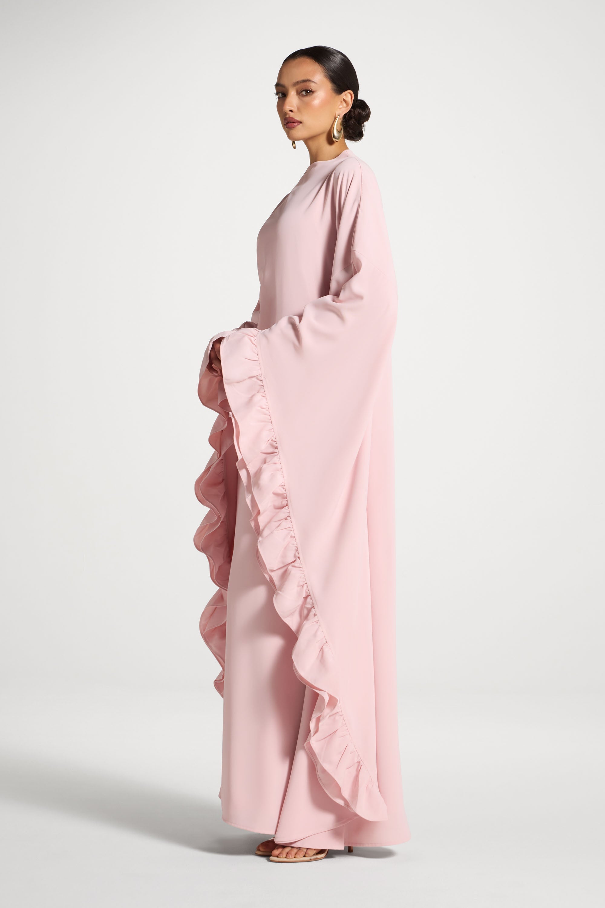 Ruffle Butterfly Abaya Dress - Pastel Pink Abayas Veiled 