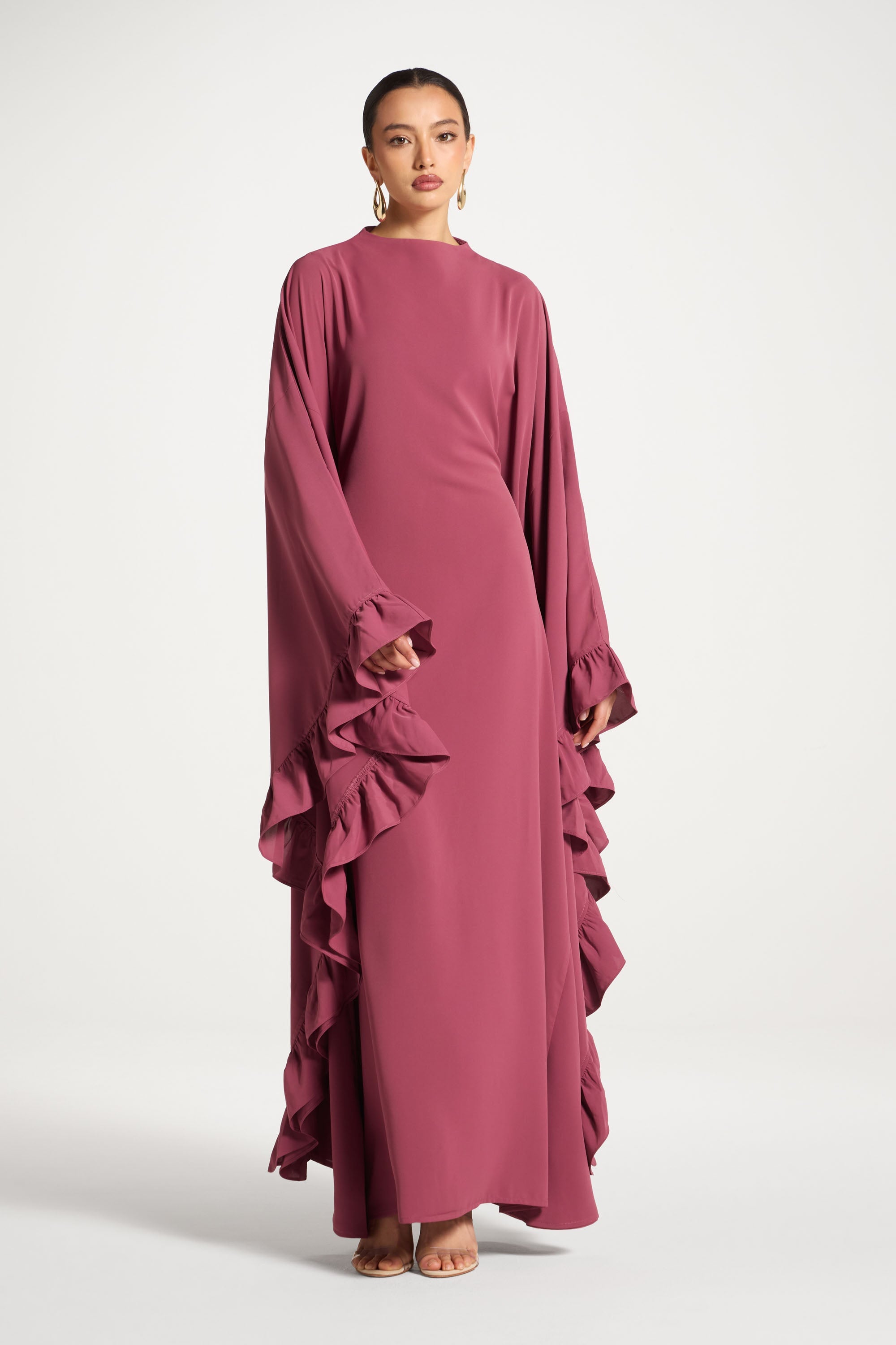 Ruffle Butterfly Abaya Dress - Rose Abayas Veiled 