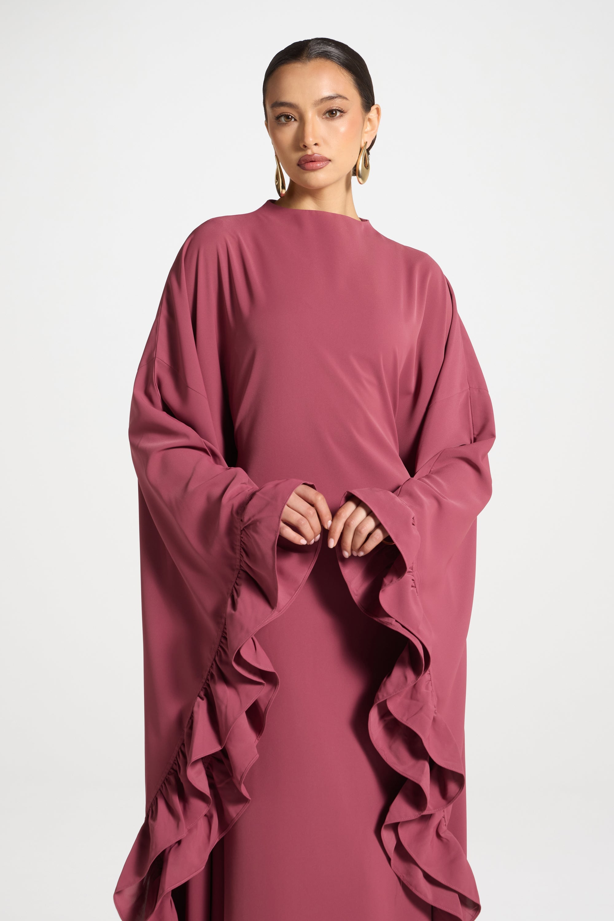 Ruffle Butterfly Abaya Dress - Rose Abayas Veiled 