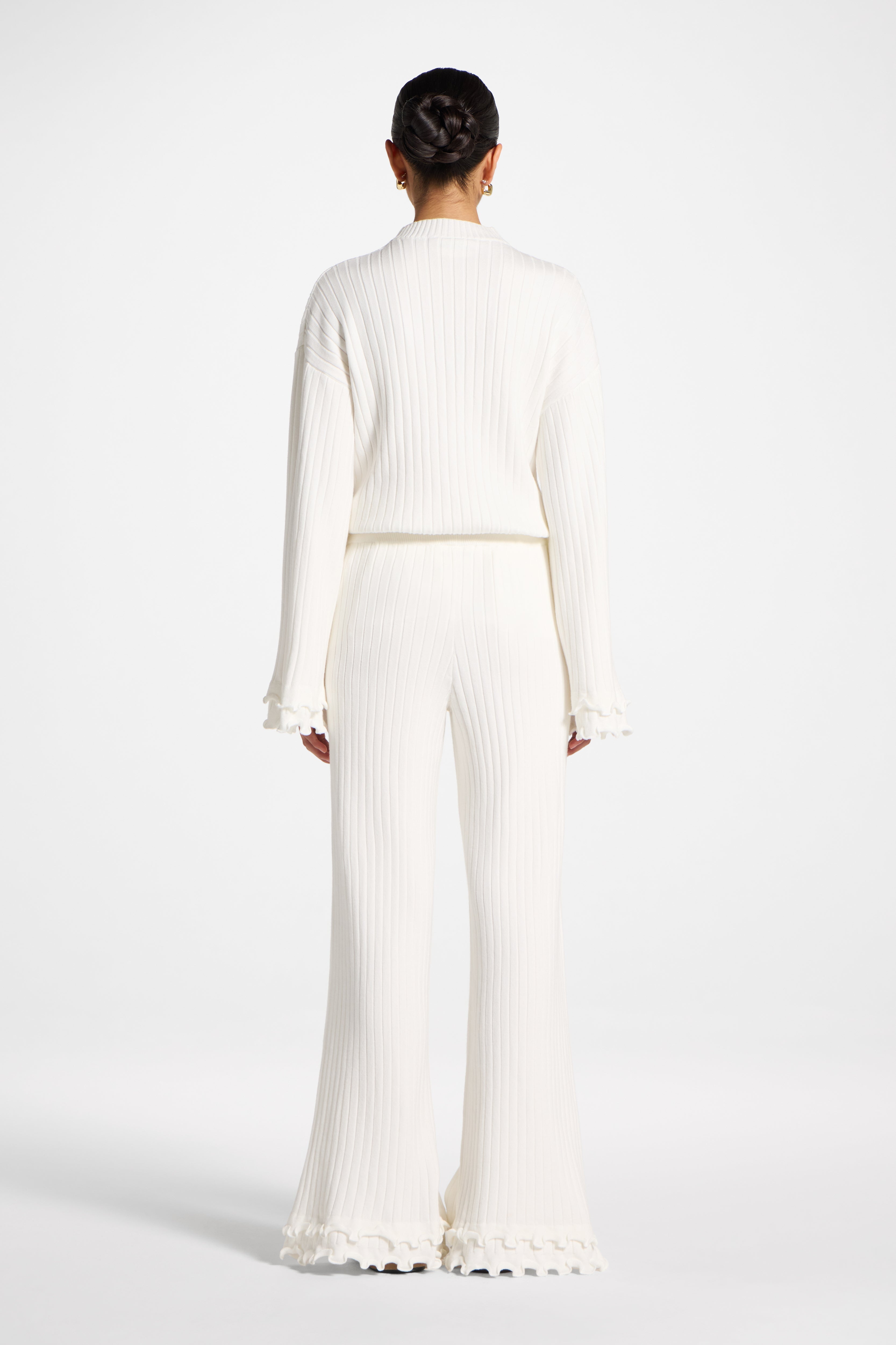 Ruffle Hem Knit Pants - White Abayas Veiled 