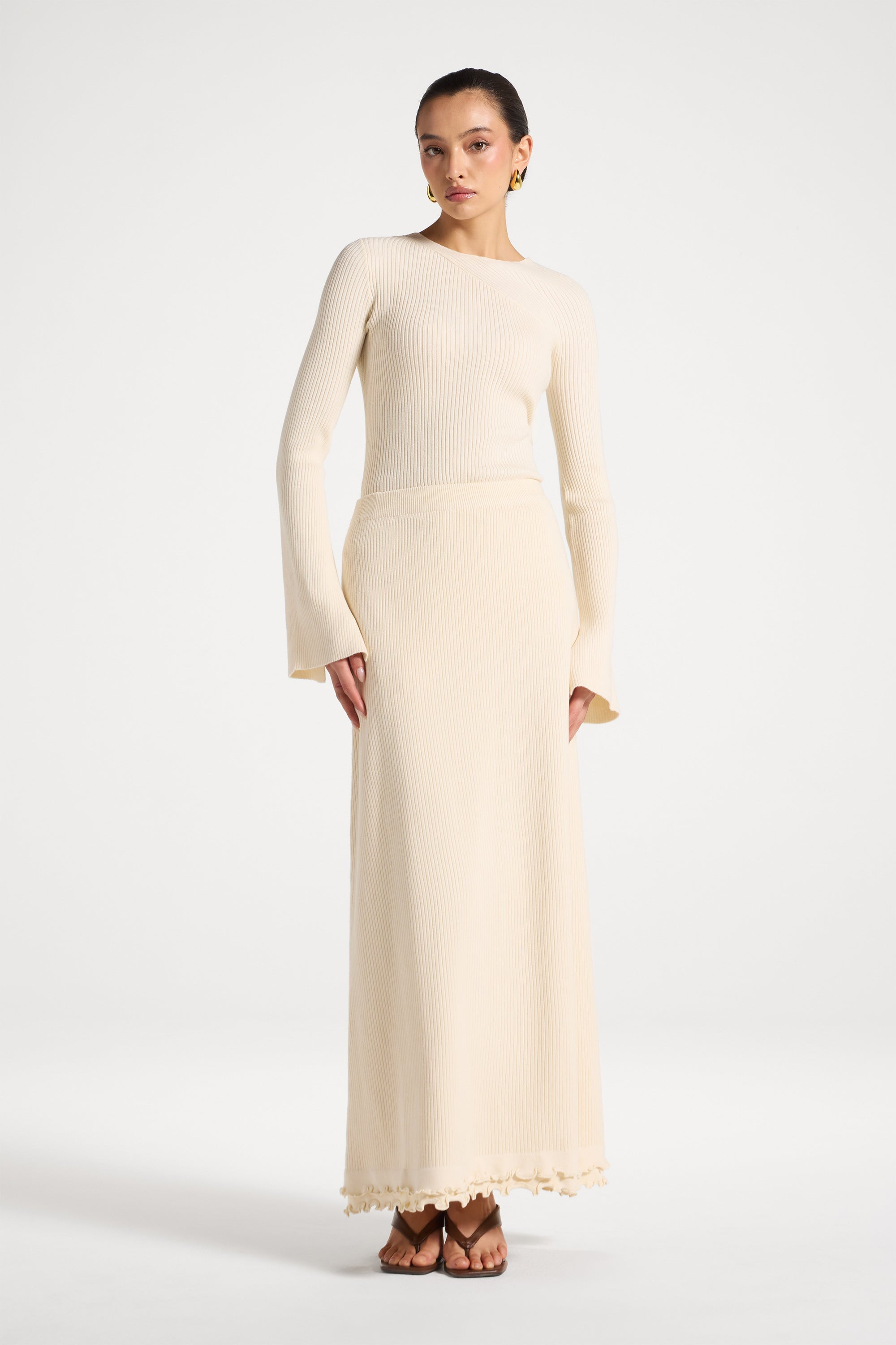 Ruffle Hem Knit Skirt - Ivory Abayas Veiled 