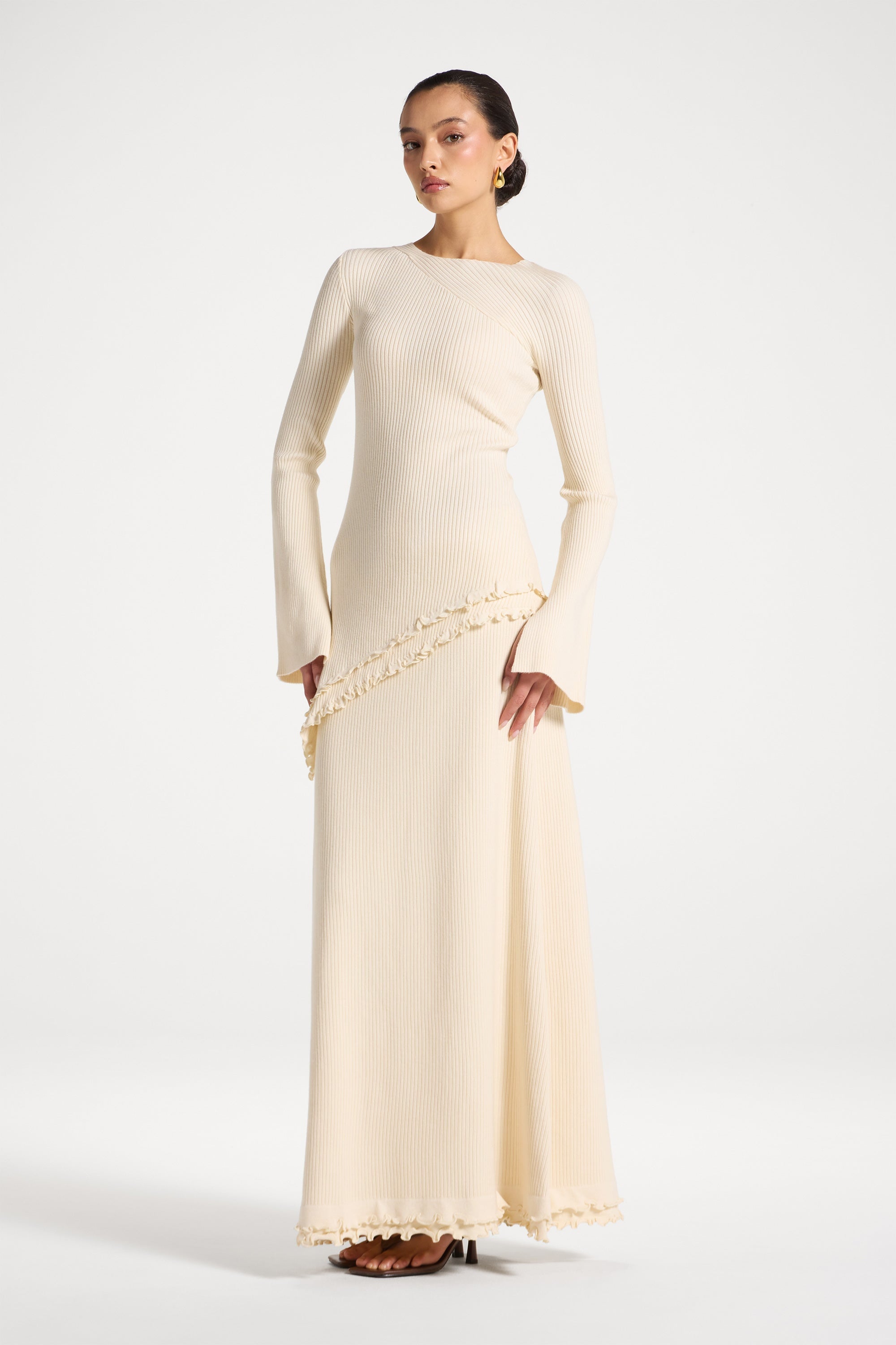 Ruffle Hem Knit Skirt - Ivory Abayas Veiled 