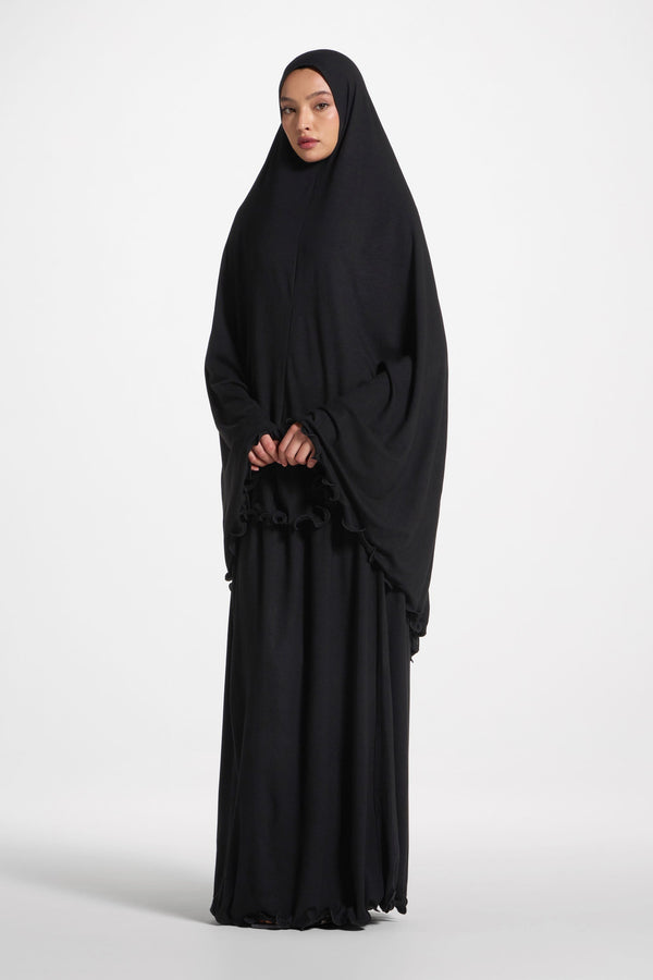 Ruffle Jersey Prayer Set - Black Sets Veiled 