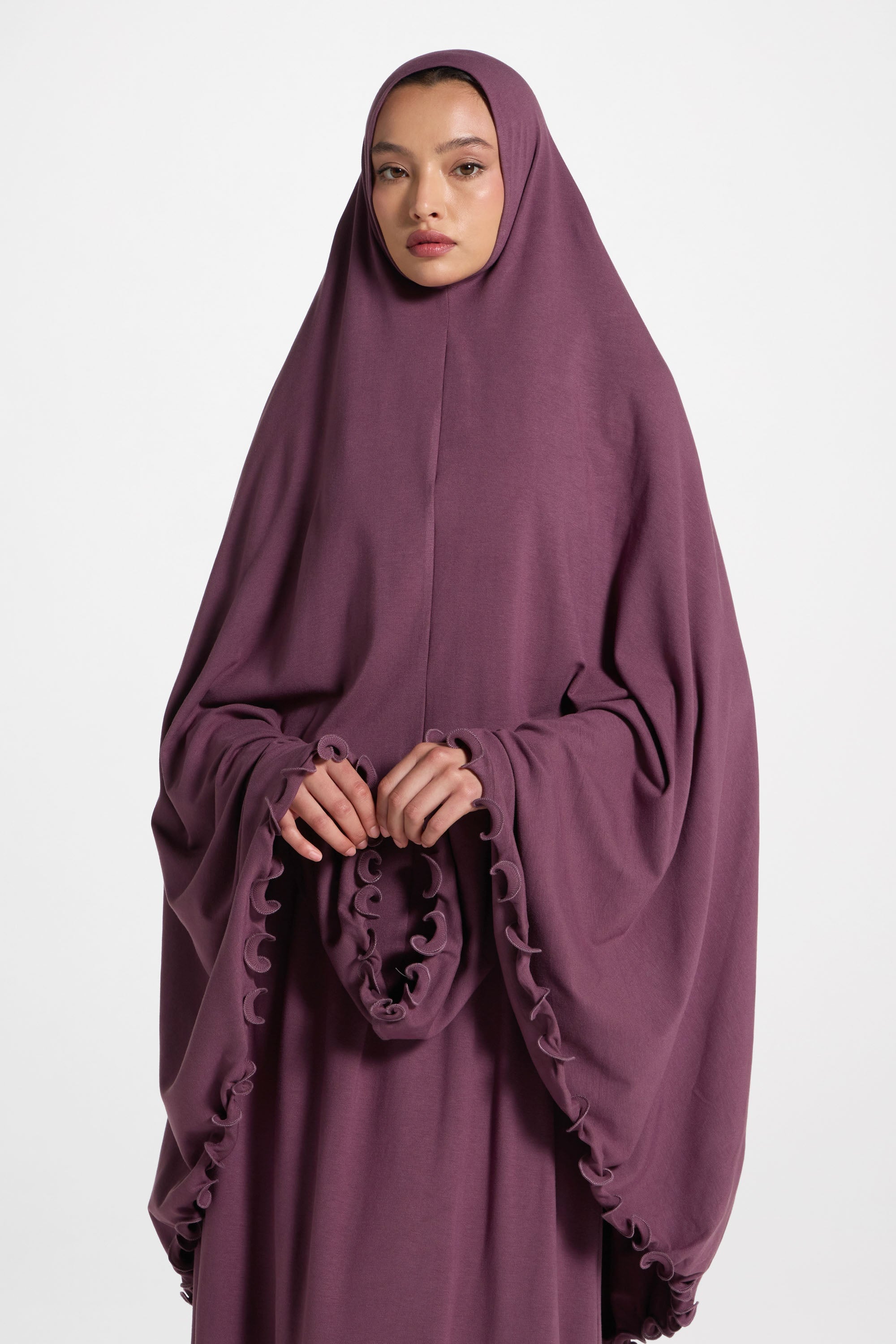 Ruffle Jersey Prayer Set - Black Plum Sets Veiled 