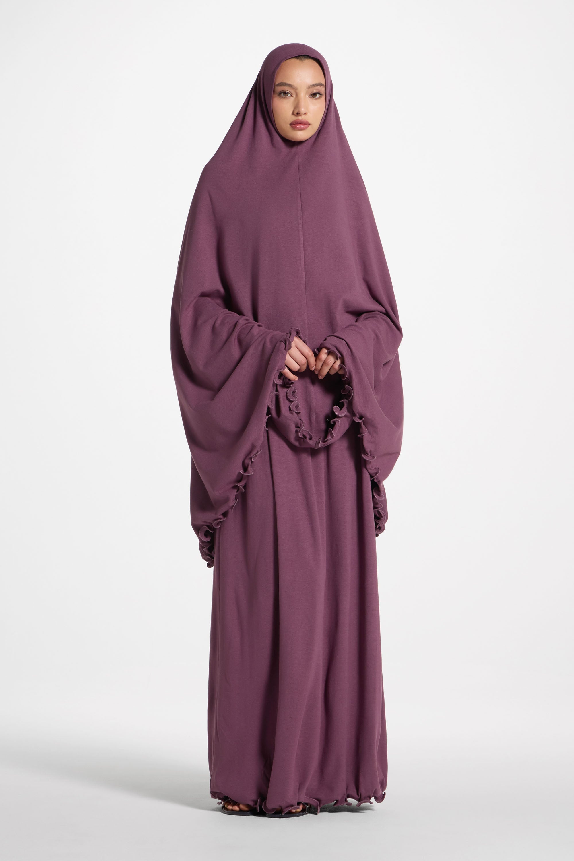 Ruffle Jersey Prayer Set - Black Plum Sets Veiled 
