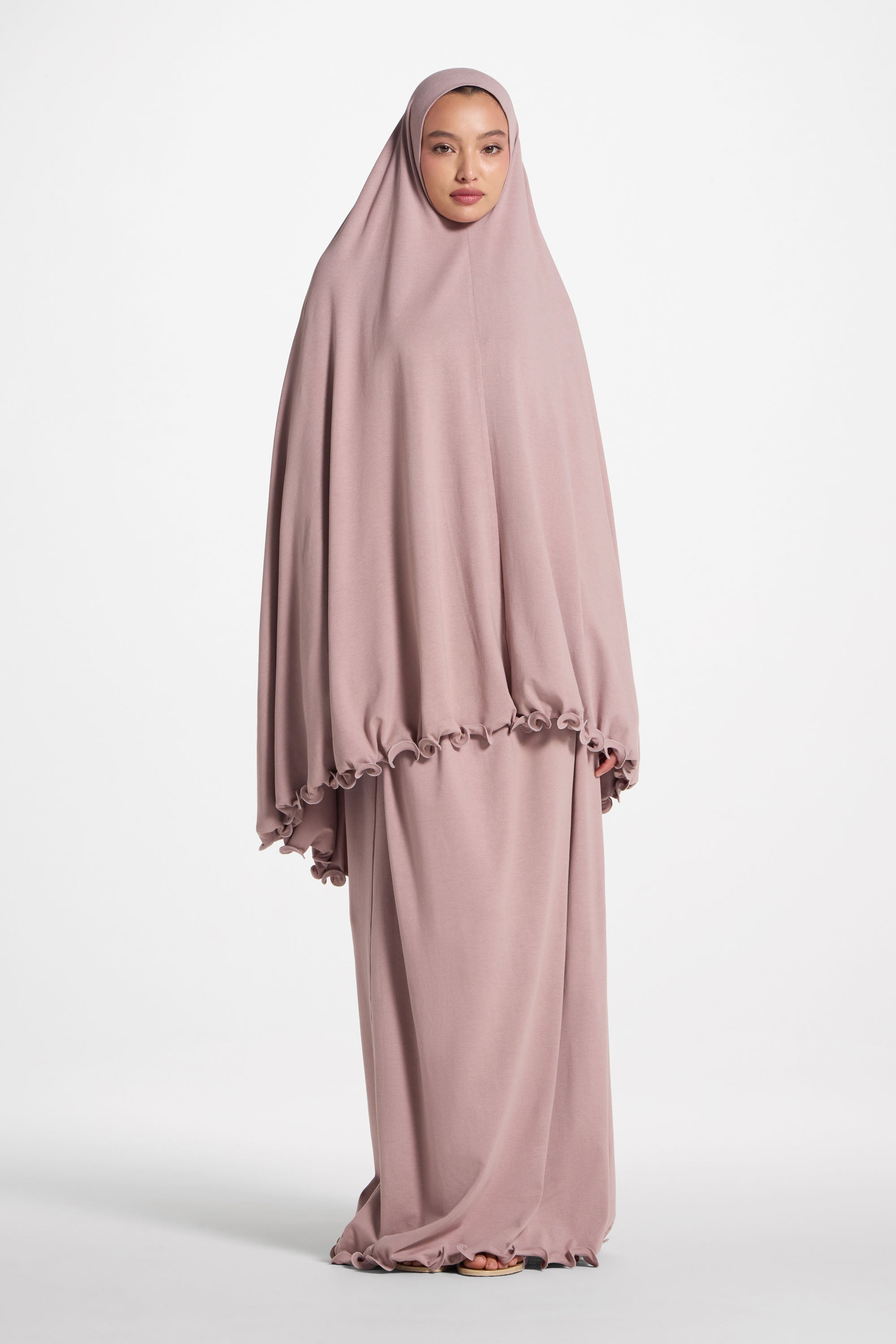 Ruffle Jersey Prayer Set - Desert Mauve Sets Veiled 