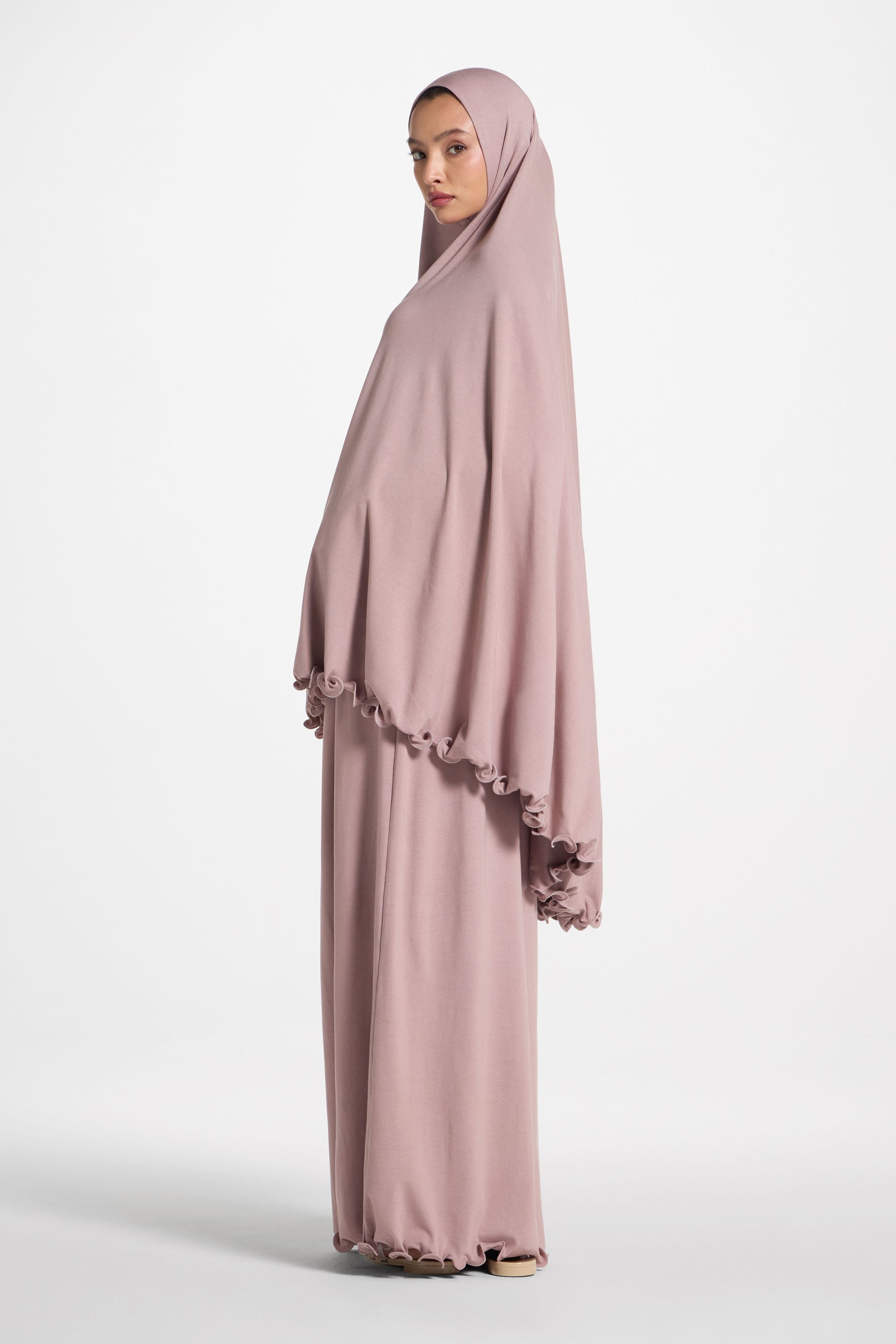 Ruffle Jersey Prayer Set - Desert Mauve Sets Veiled 