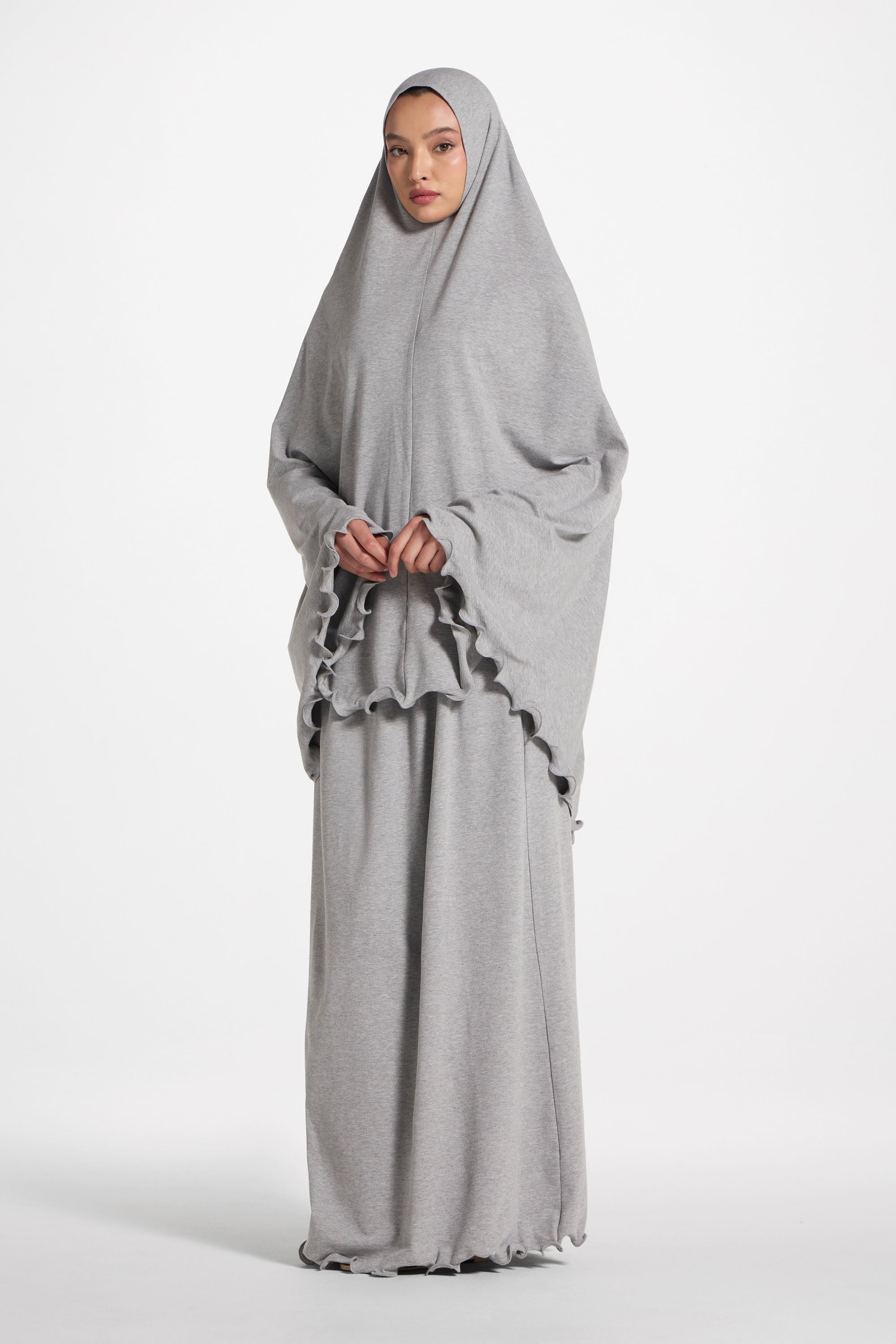 Ruffle Jersey Prayer Set - Heather Grey Sets Veiled 