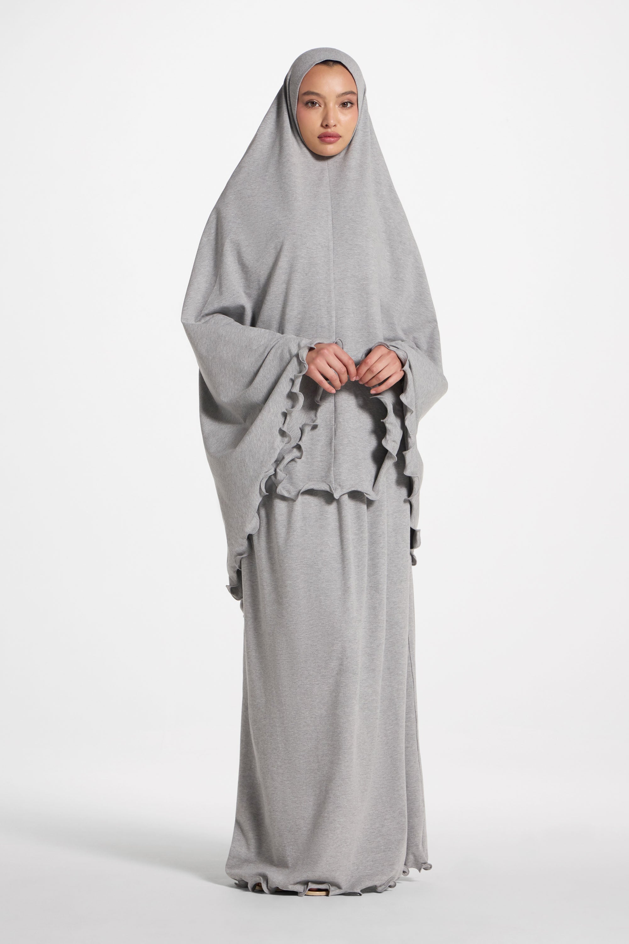 Ruffle Jersey Prayer Set - Heather Grey Sets Veiled 