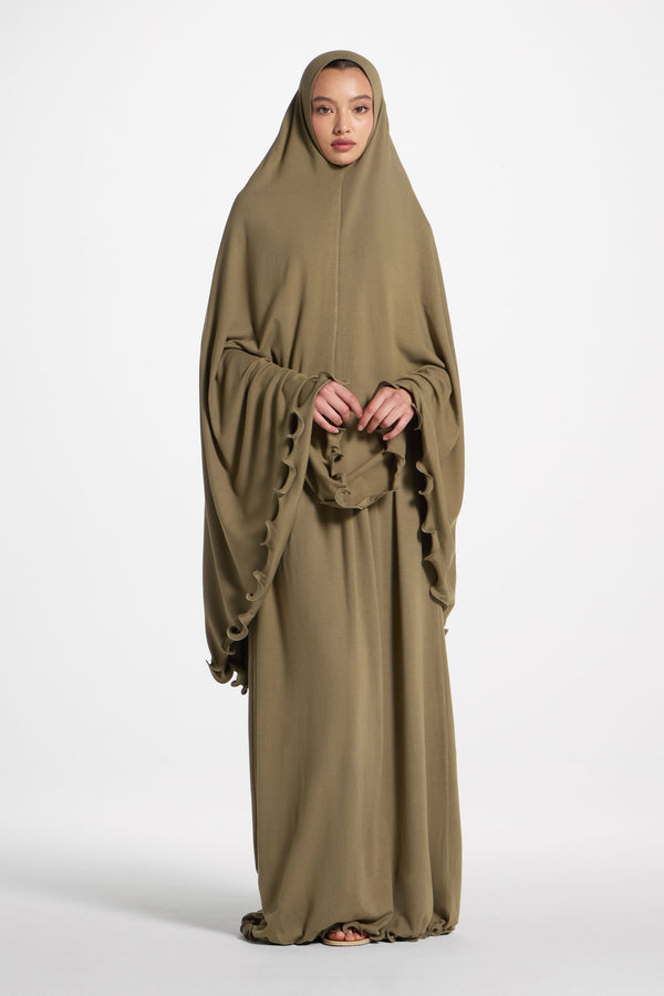 Ruffle Jersey Prayer Set - Olive Sets Veiled 