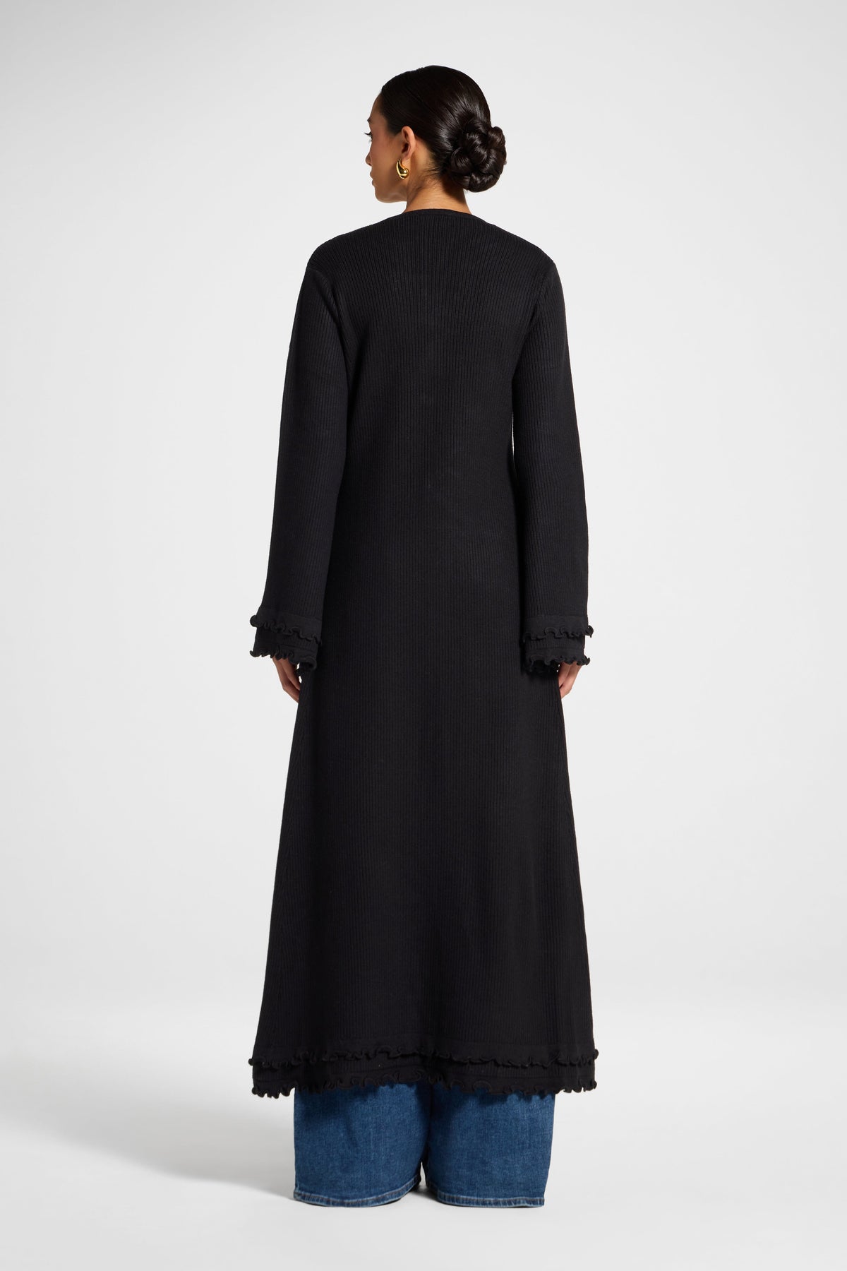 Ruffle Sleeve Knit Cardigan - Black Veiled 