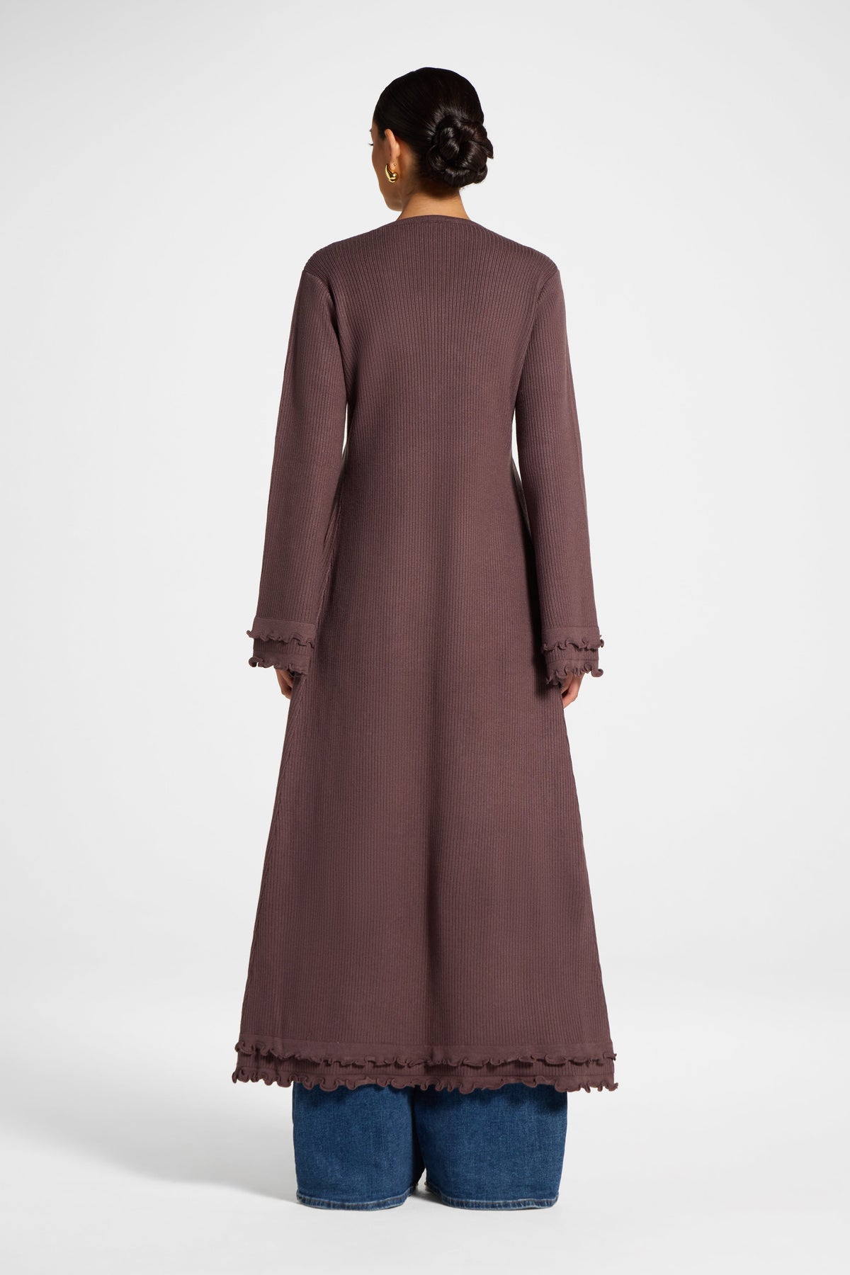 Ruffle Sleeve Knit Cardigan - Peppercorn Veiled 