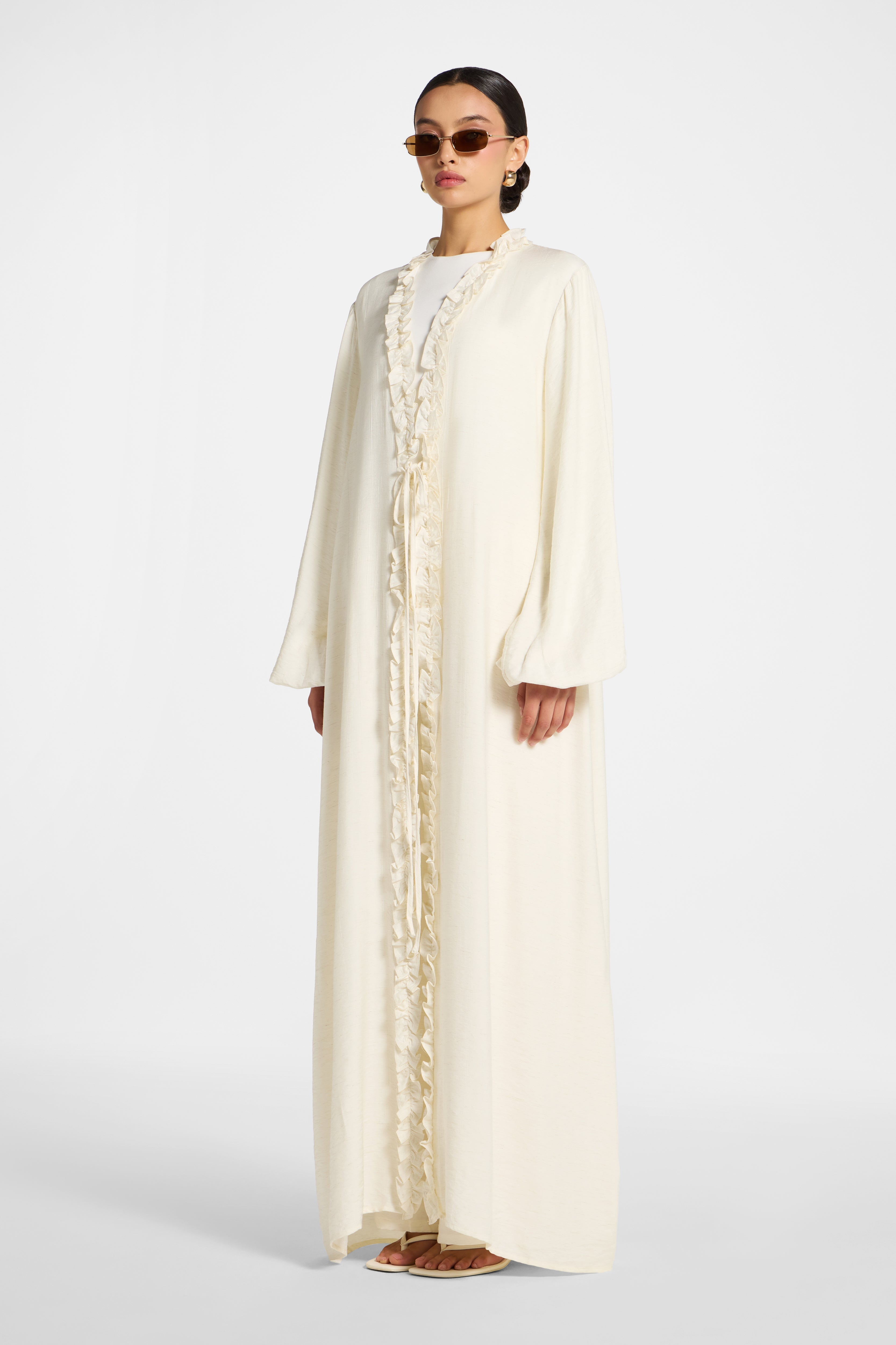 Ruffle Tie Front Abaya - Ivory Abayas Veiled 