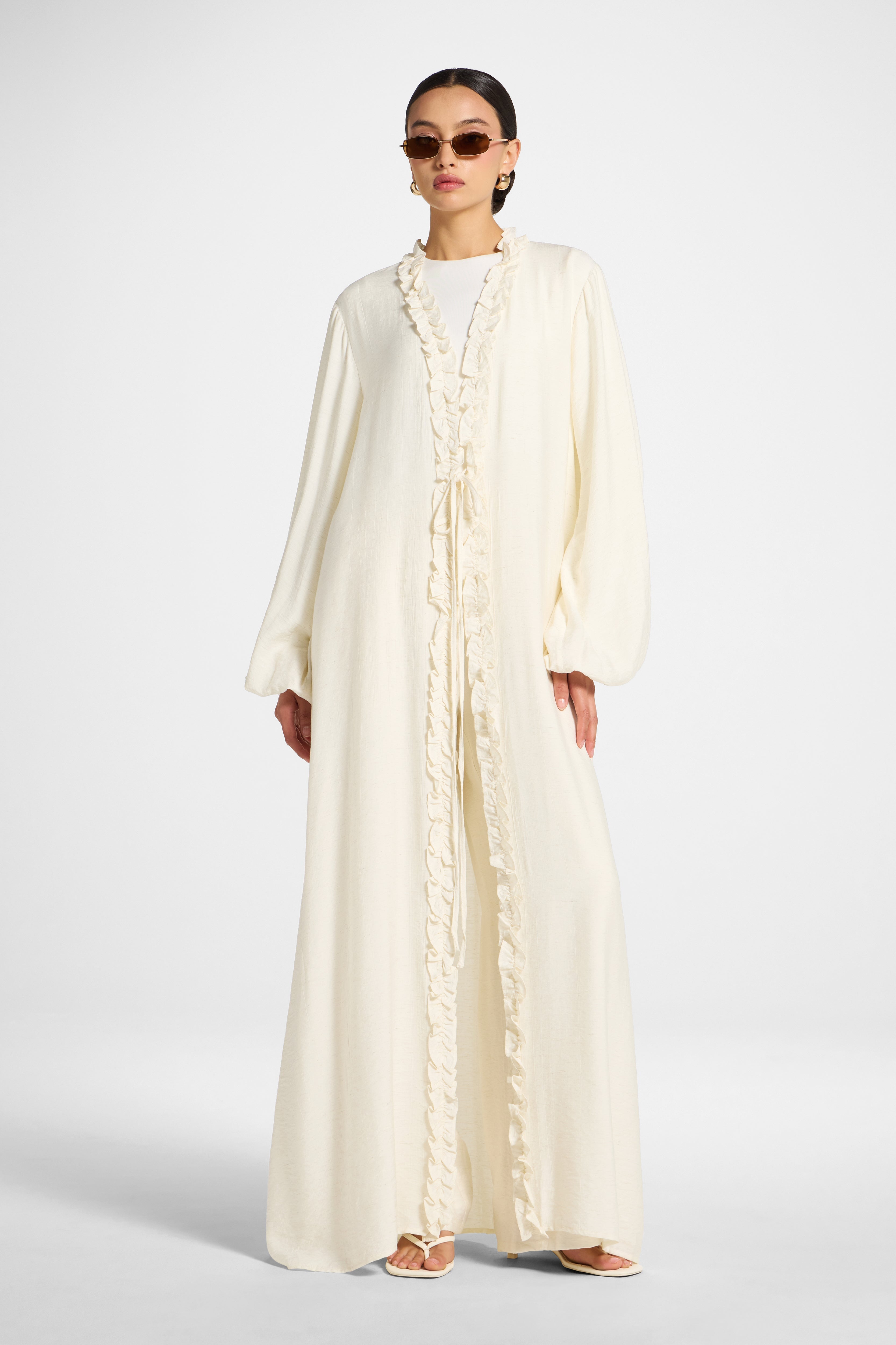 Ruffle Tie Front Abaya - Ivory Abayas Veiled 