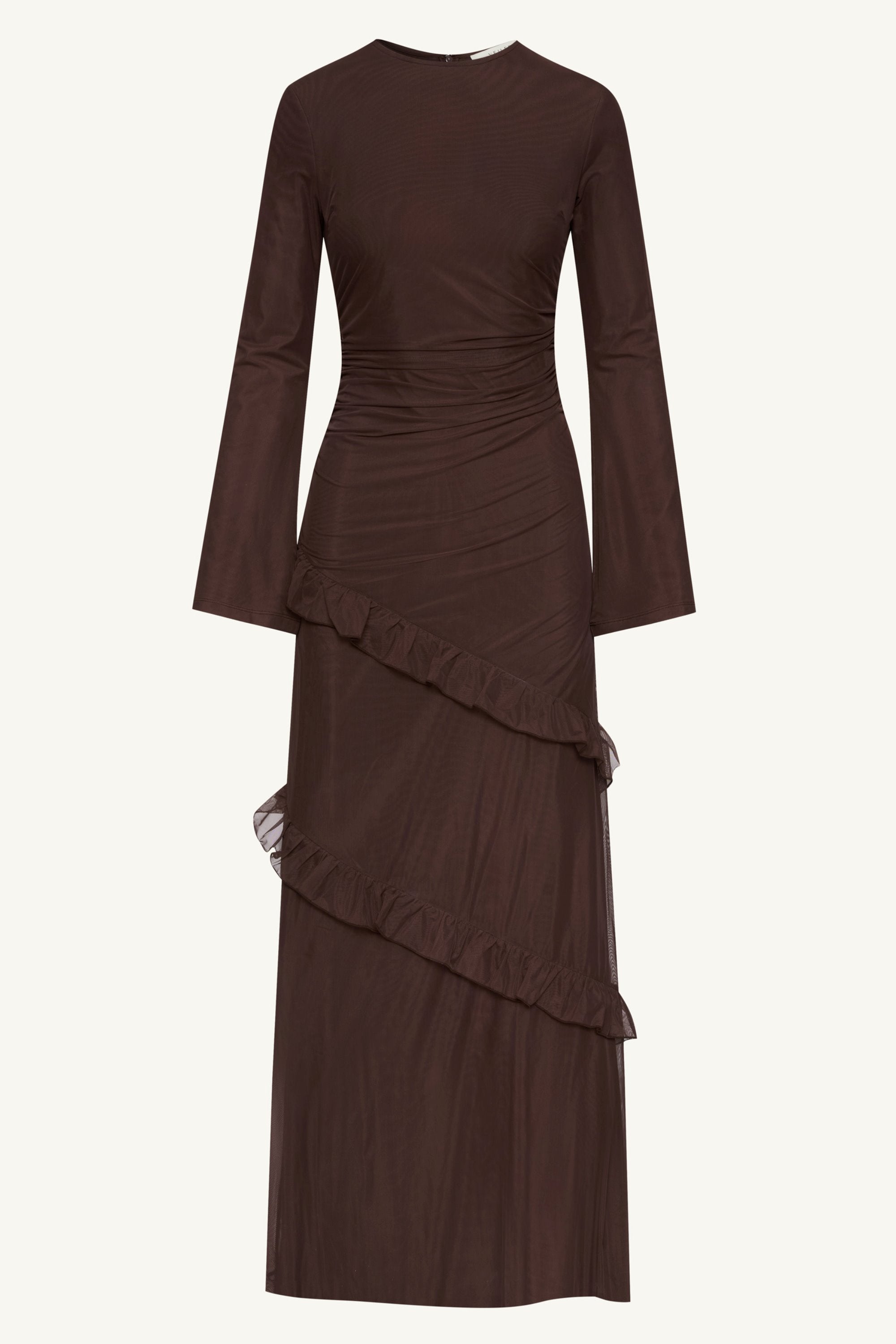 Sabrina Waterfall Mesh Maxi Dress - Espresso Clothing Veiled 