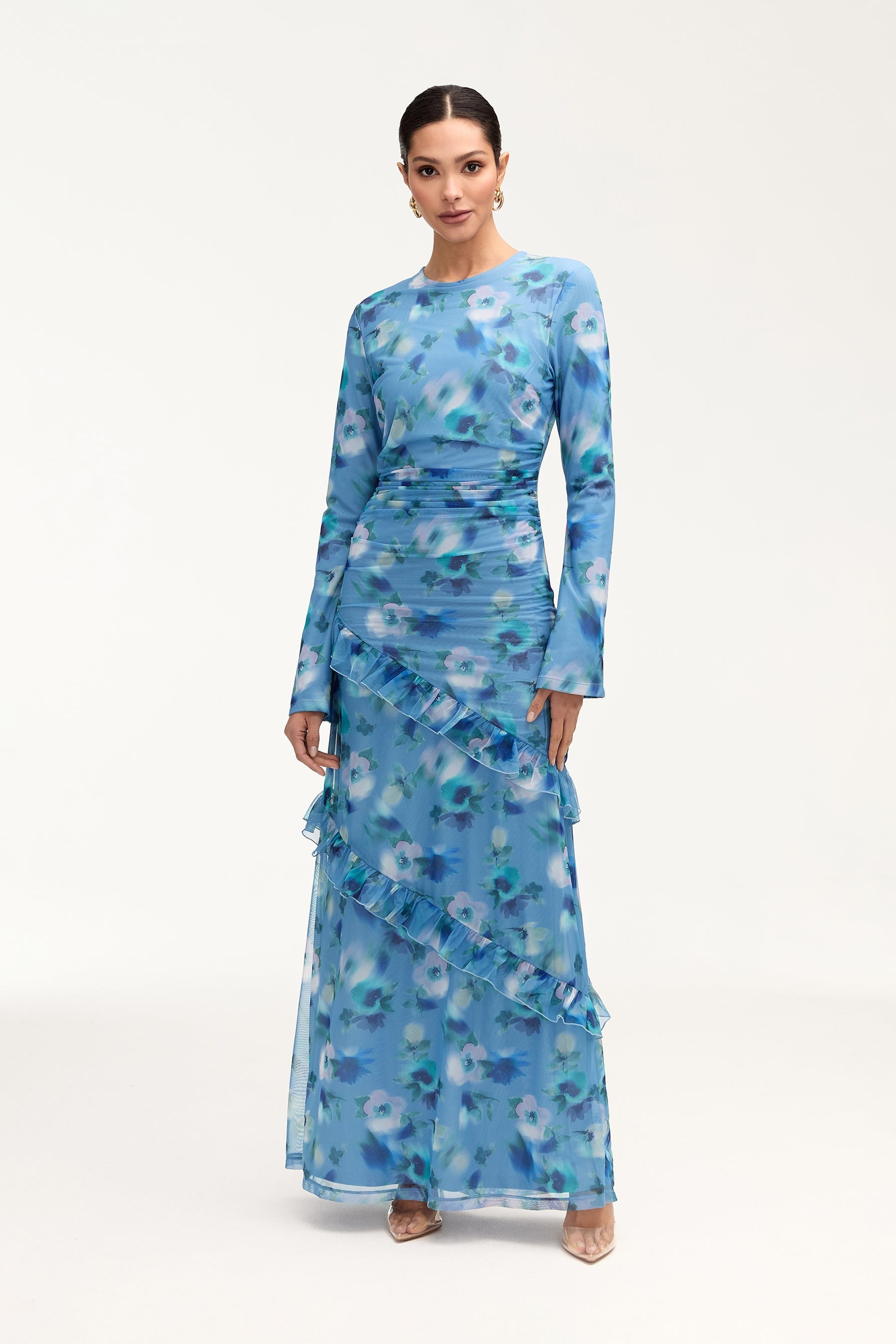Sabrina Waterfall Mesh Maxi Dress - Floral Clothing epschoolboard 