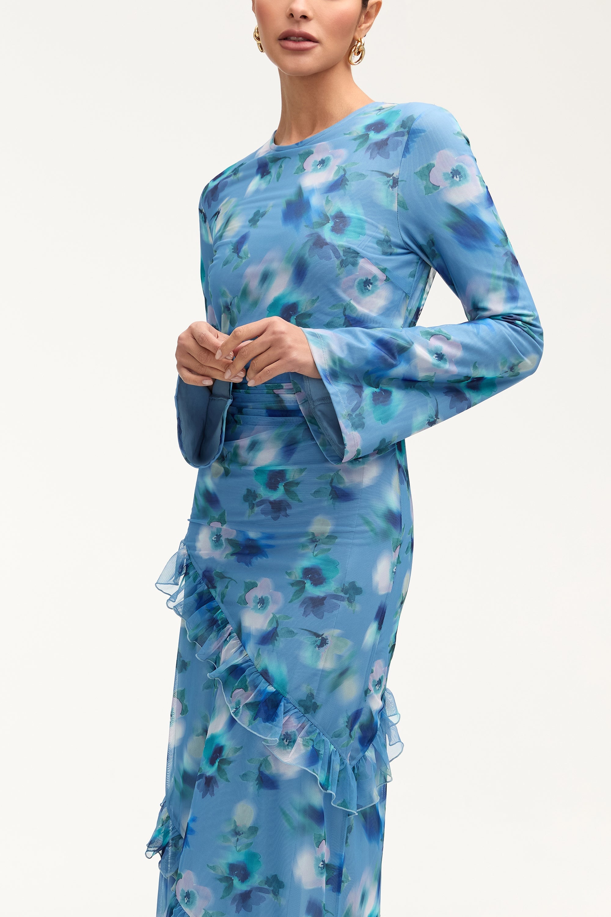 Sabrina Waterfall Mesh Maxi Dress - Floral Clothing Veiled 
