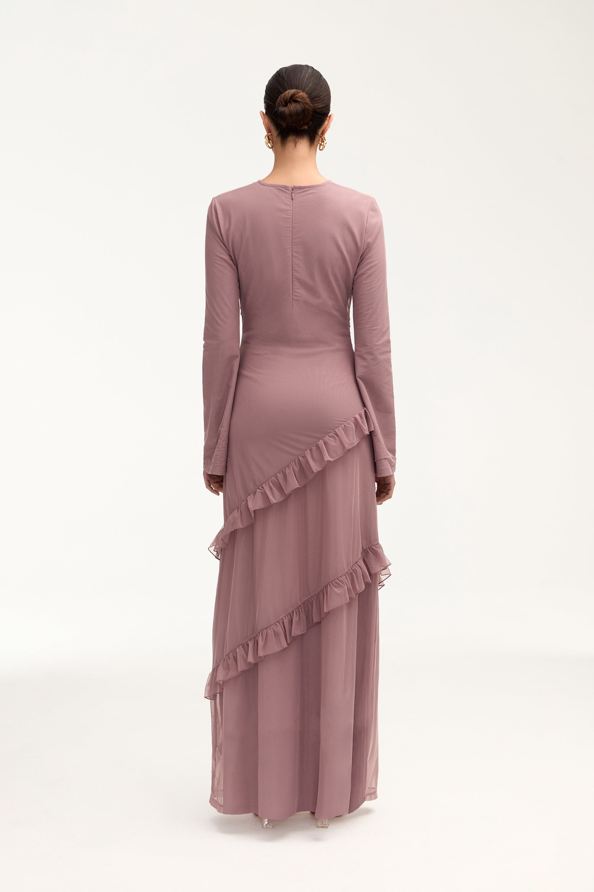 Sabrina Waterfall Mesh Maxi Dress - Twilight Mauve Clothing Veiled 