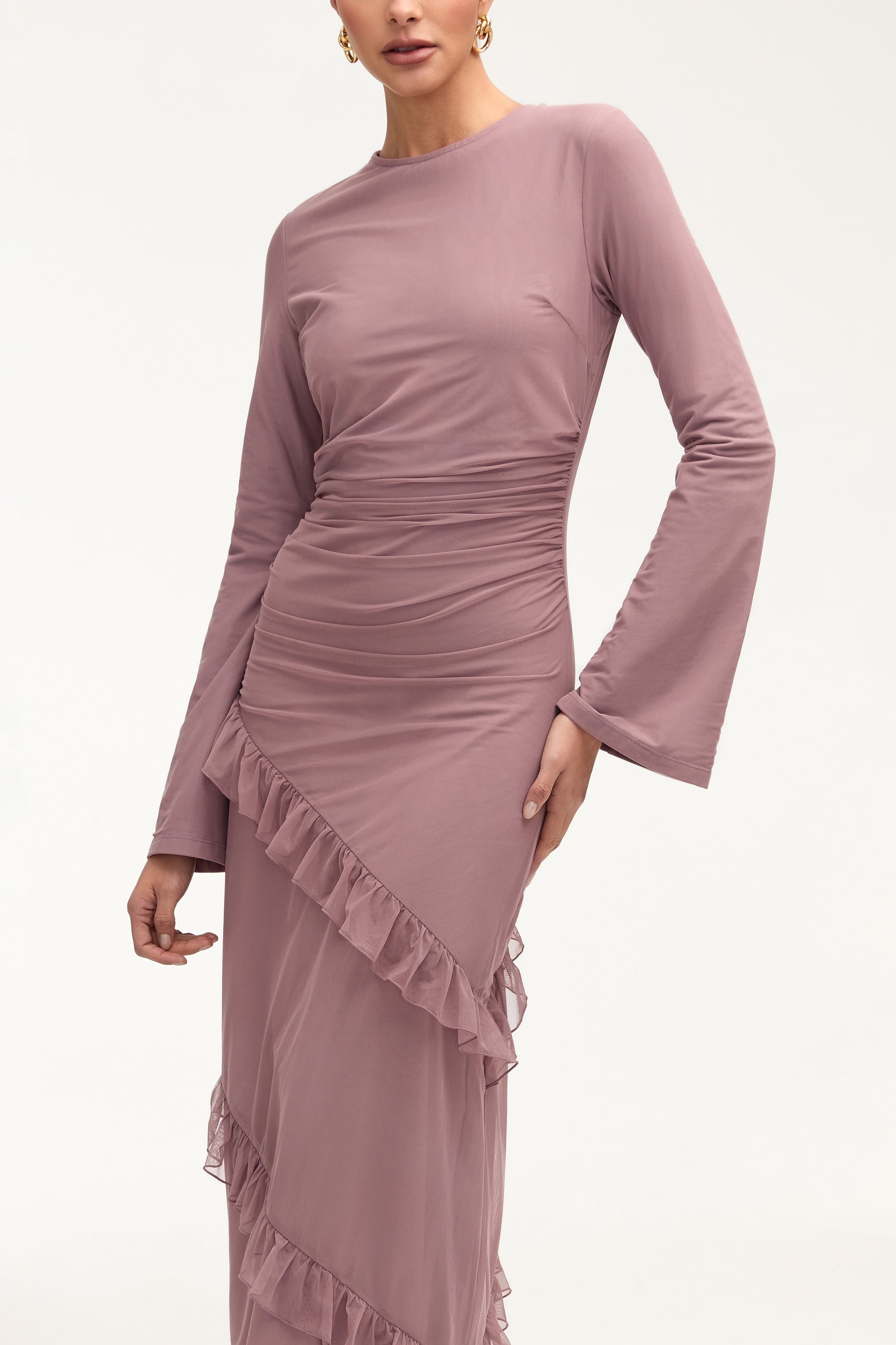 Sabrina Waterfall Mesh Maxi Dress - Twilight Mauve Clothing saigonodysseyhotel 