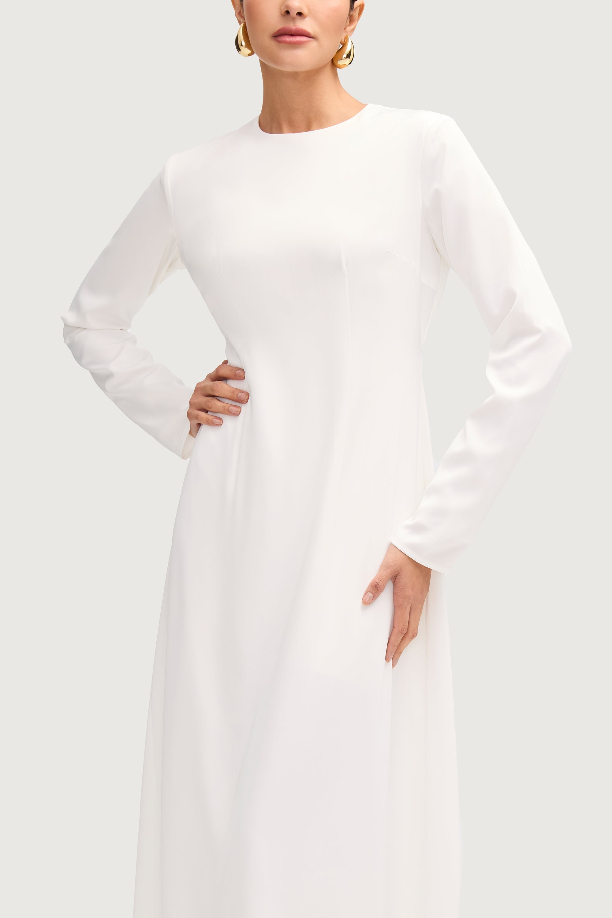 Safaa Satin Two Piece Dress Set - White Sets Veiled 