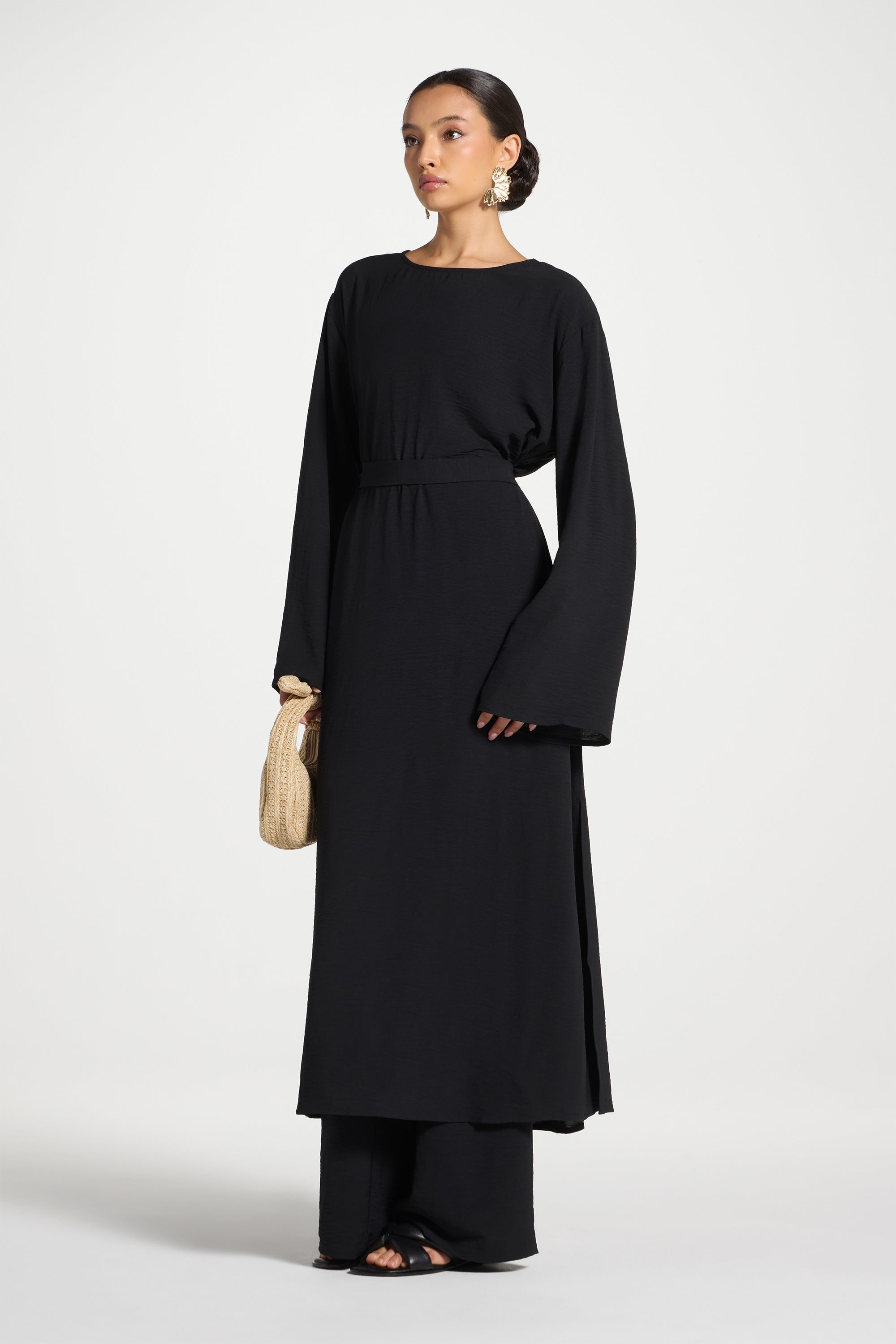 Safina Side Slit Tunic - Black Abayas Veiled 