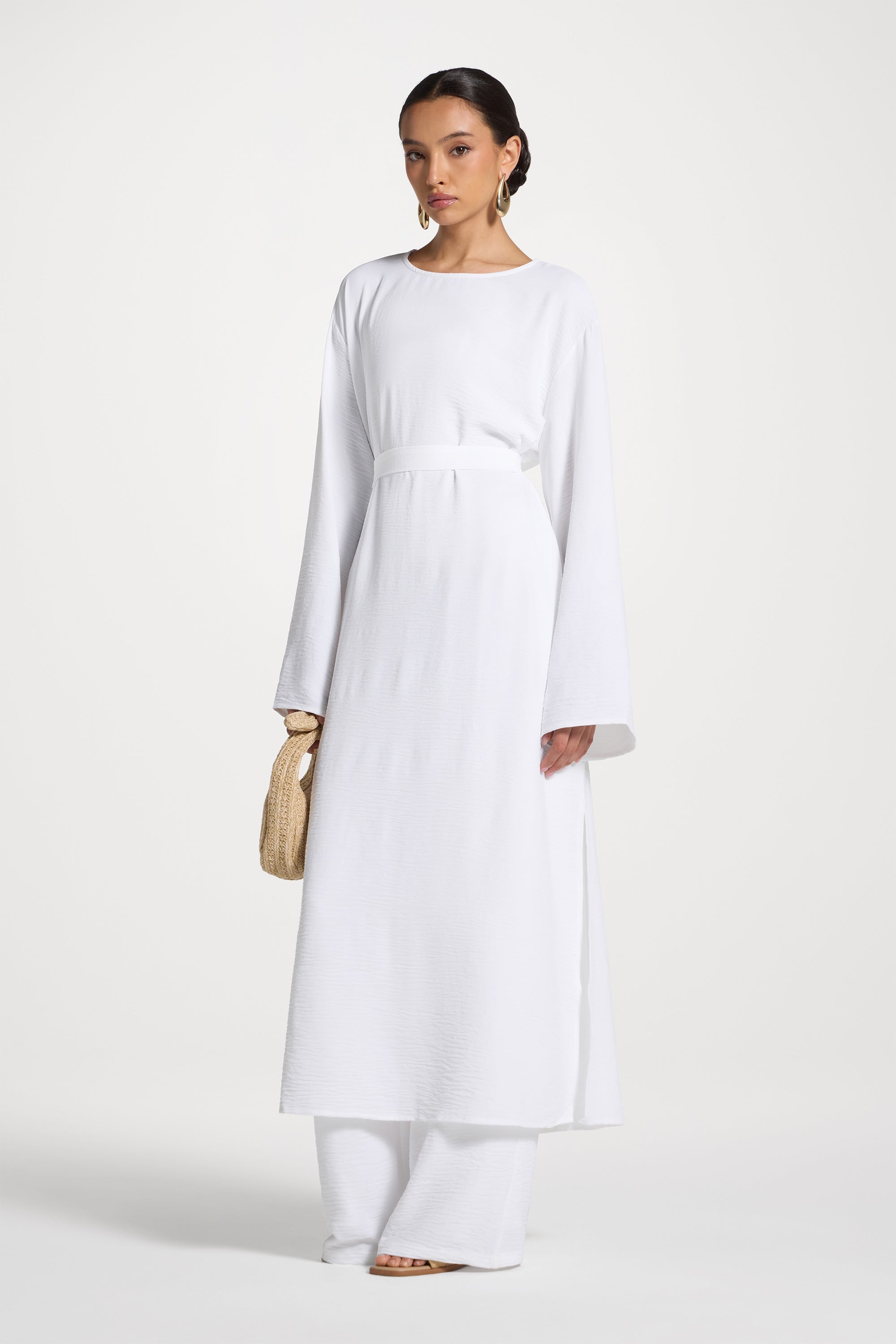 Safina Side Slit Tunic - White Abayas Veiled 