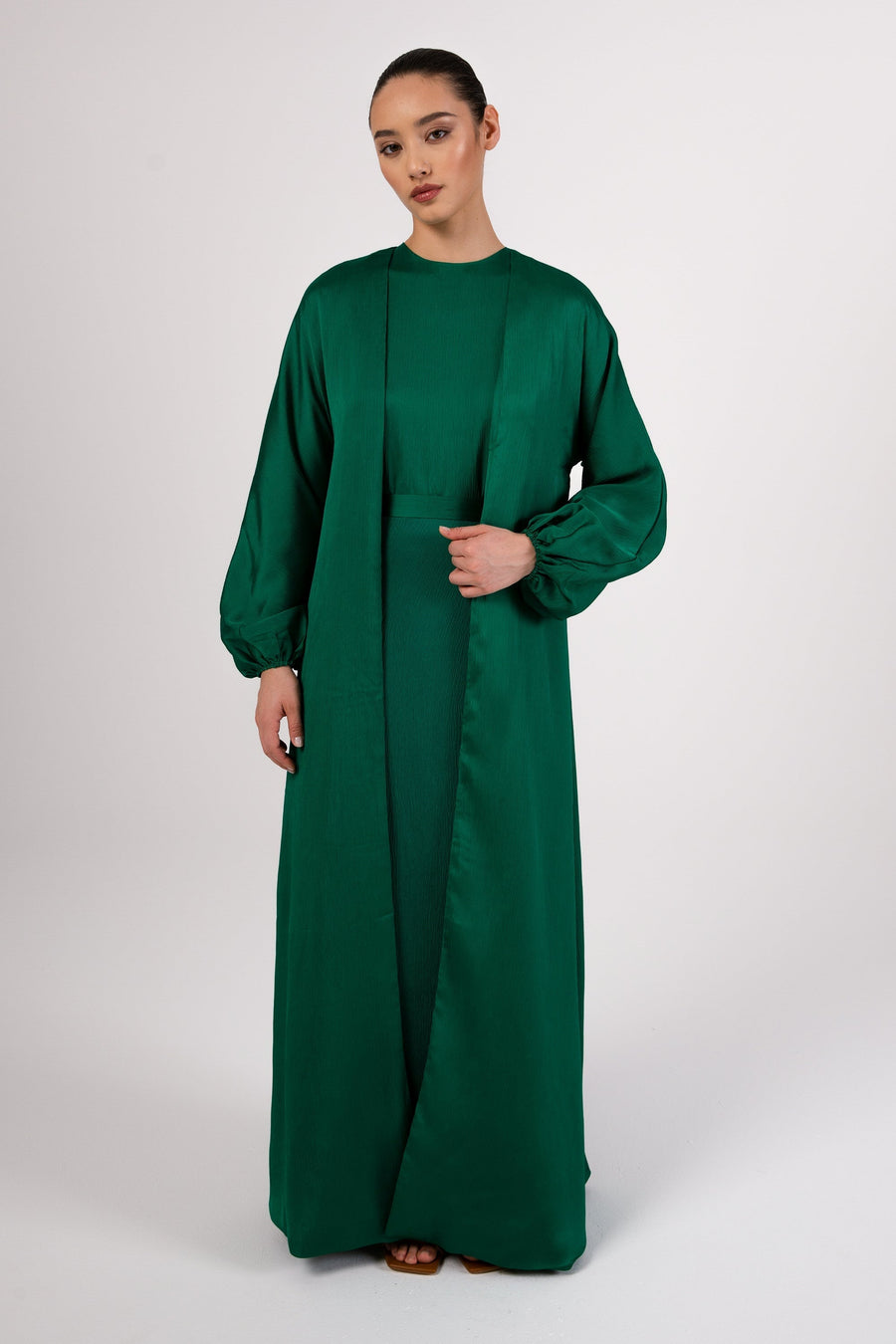 Salma Three Piece Abaya Set- Jade