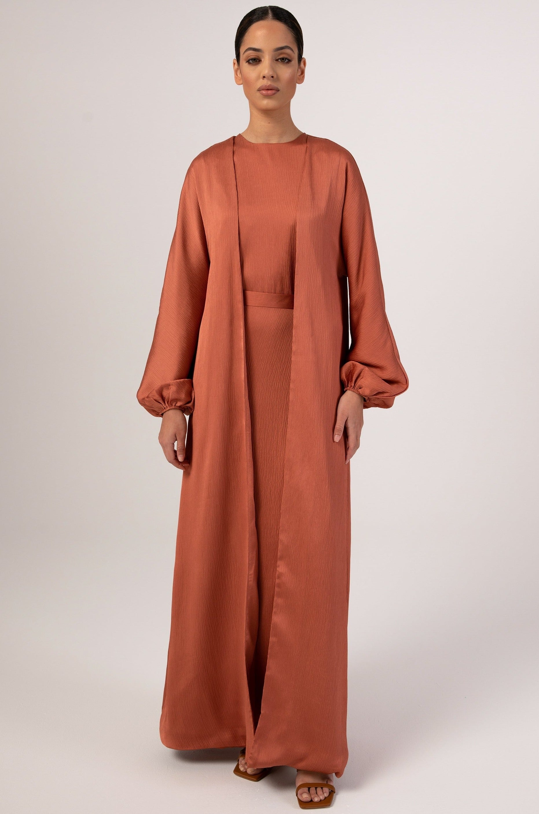 Salma Three Piece Abaya - Terracotta Abayas Veiled 